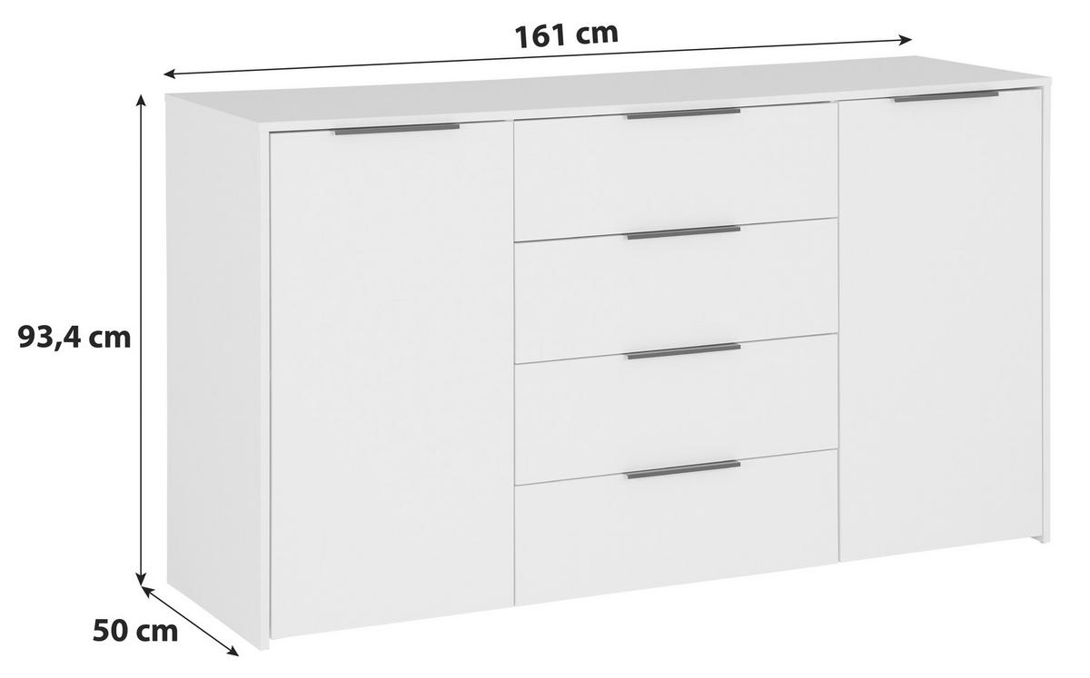 Komoda Alan 5 - bela/crna, Moderno, pločasti materijal (161/93,4/50cm) - Modern Living