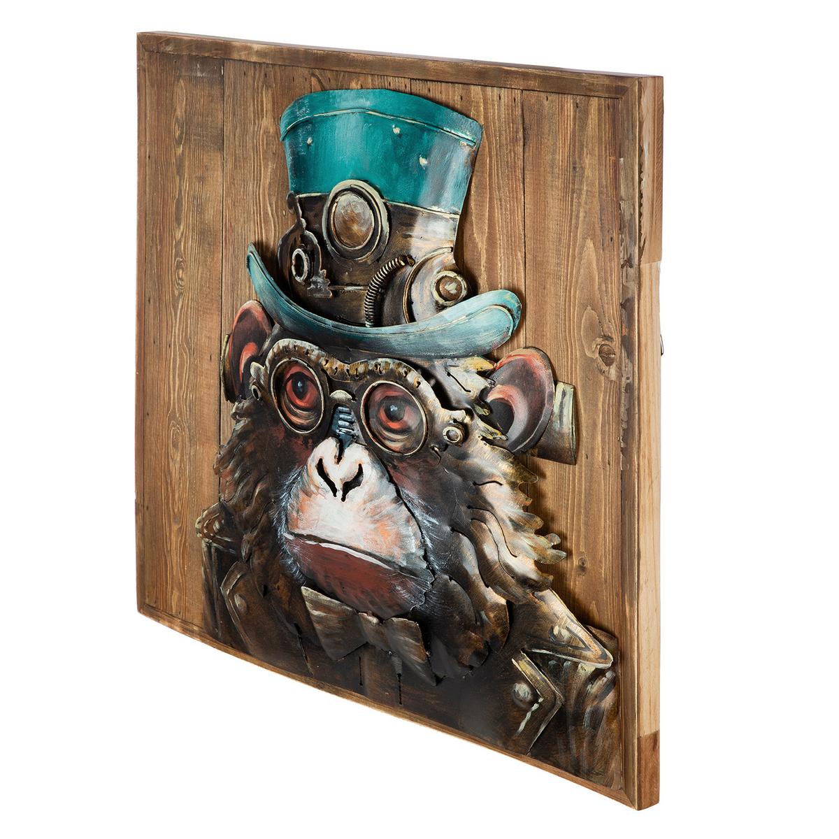 Metallbild Steampunkk Ape Braun/Hellbraun - Hellbraun/Braun, Basics, Holz/Metall (50/50/5,5cm)
