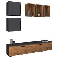 Dnevni Regal Arila, Antracit, Barva Hrasta, 6-Delno - črna/barve hrasta, Moderno, umetna masa/leseni material (190/200/40cm) - MID.YOU