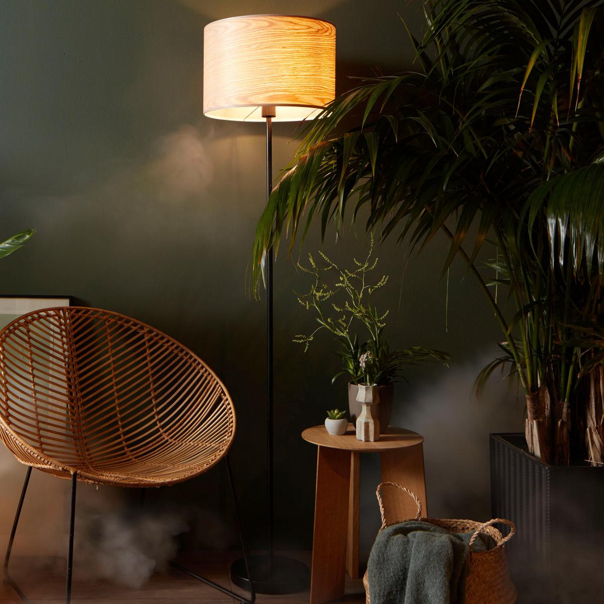 LAMPA STOJĄCA 93140L76 ROMM STA1 - czarny/jasnobrązowy, Natur, metal/drewno (38/161,5cm) - Brilliant