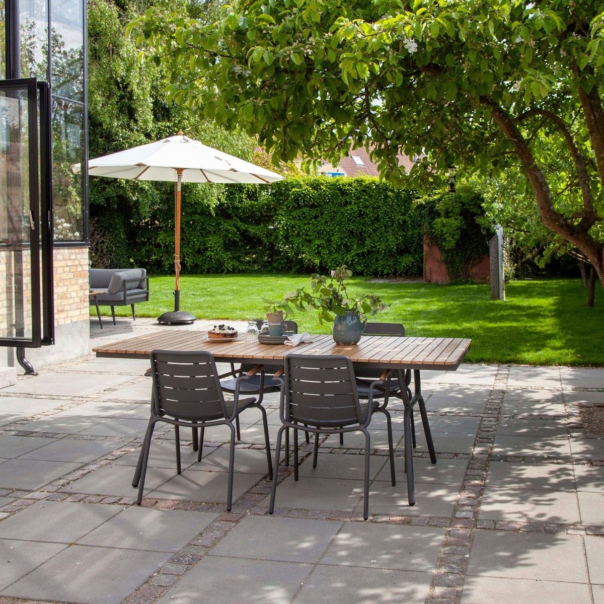 Gartentisch Parc Anthrazit/Teak - Anthrazit/Naturfarben, Natur, Holz/Metall (88/197,5/74cm) - Gardenson