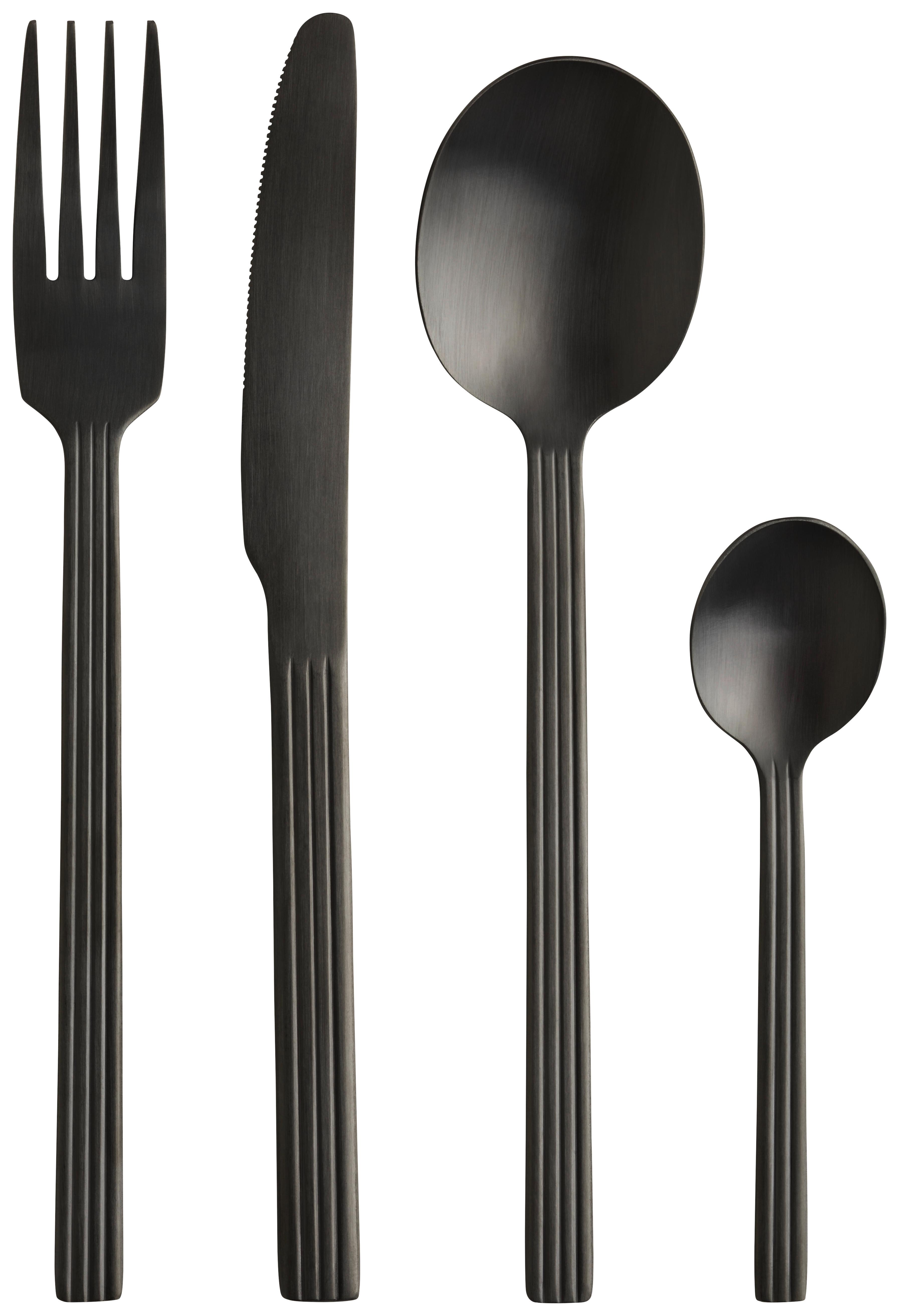 Besteckset Cross the line in Schwarz, 4-teilig - Schwarz, Modern, Metall - Modern Living