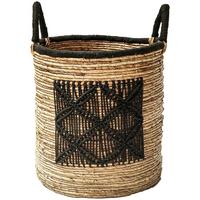 Kosár Yuna-M - natúr színű/fekete, Modern, textil/természetes anyagok (36/40-50cm) - Premium Living