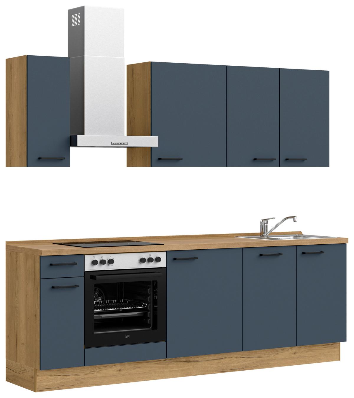 Küchenblock Easytouch Low m. Geräten Dunkelblau - Eichefarben/Schwarz, MODERN, Holzwerkstoff/Metall (240cm) - Nobilia