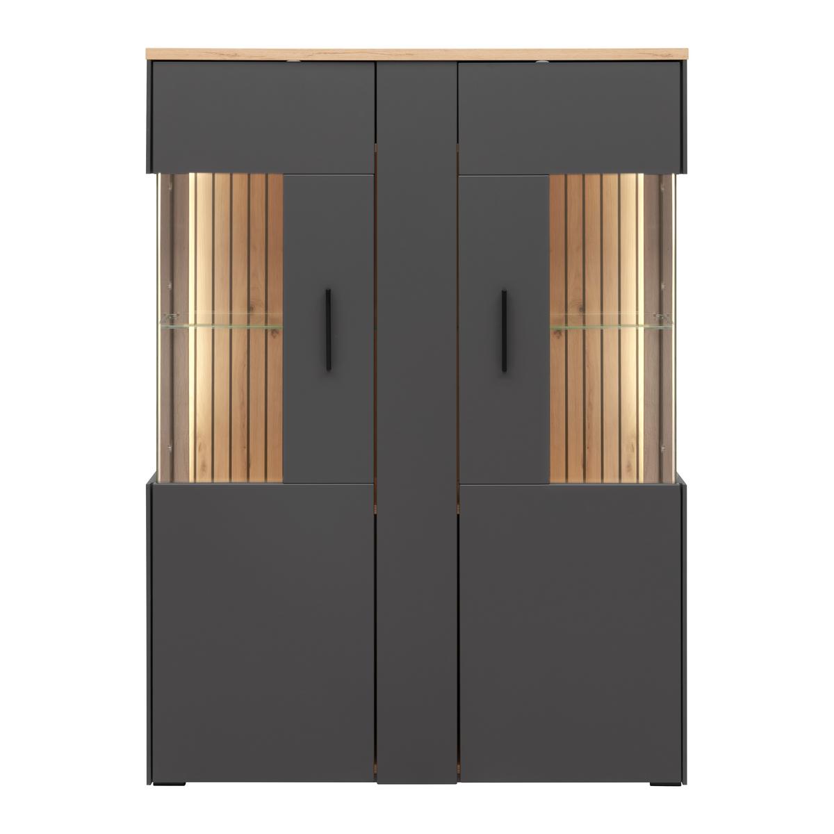 Highboard Alara Eiche/Anthrazit - Schwarz, MODERN, Glas/Holzwerkstoff (102/138/35cm) - Mömax