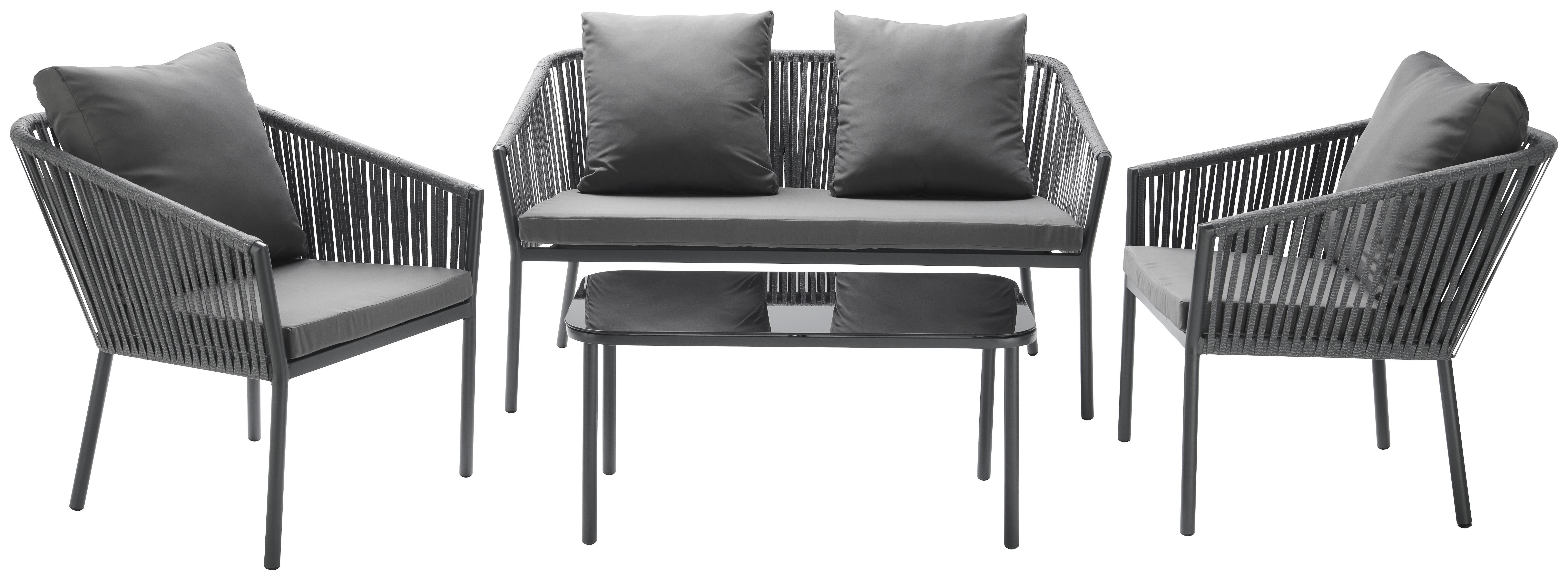 Lounge Garnitúra Peru - Szürke/Sötétszürke, modern, Üveg/Fém (137/75/69cm) - Modern Living