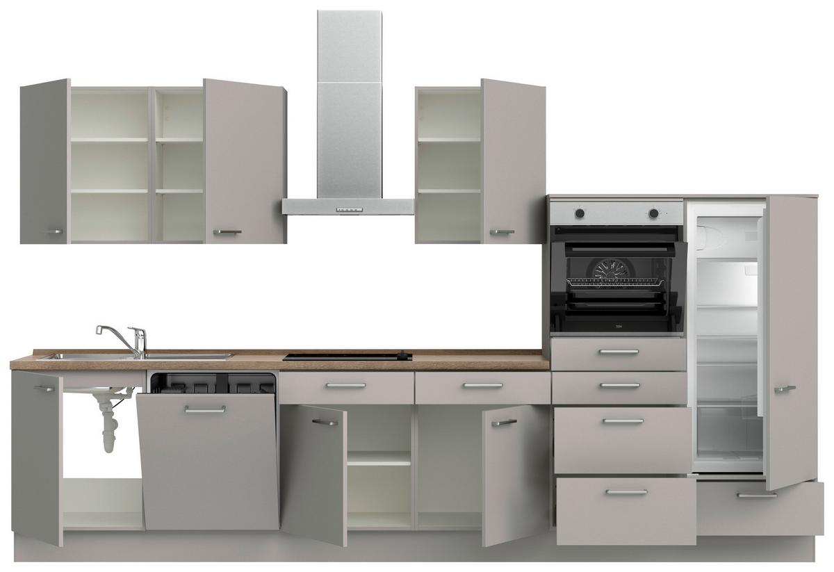 Küchenblock Touch Low m. Geräten Grau - Eiche dunkel/Edelstahlfarben, MODERN, Holzwerkstoff/Metall (360cm) - Nobilia