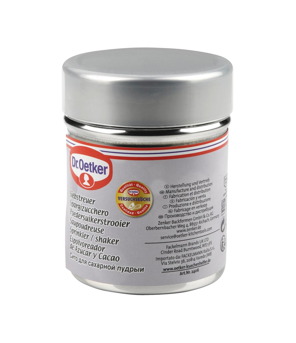 DOZOWNIK DO CUKRU PUDRU 2406 - kolor stalowy, Basics, tworzywo sztuczne/metal (6/8cm) - Dr.Oetker