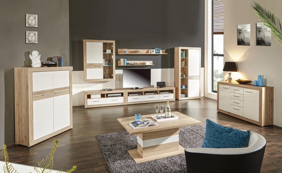 Vitrină Malta - alb/culoare lemn stejar, Modern, material pe bază de lemn (96/132/35cm) - Modern Living