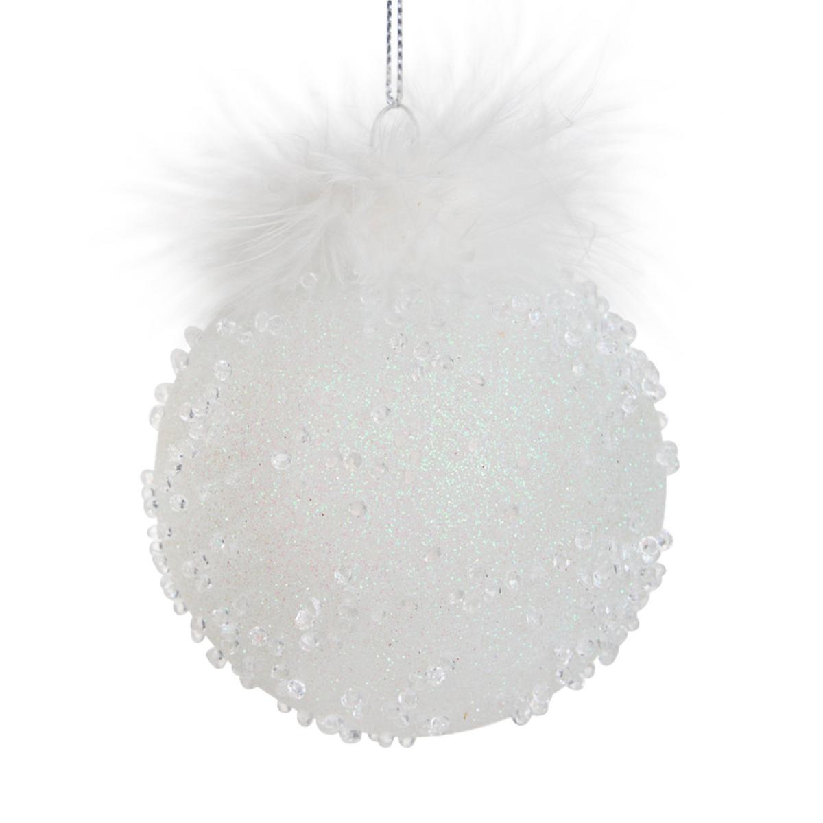 Staklena Kuglica Za Bor Feather, Ø:8cm - bijela, Moderno, staklo (8/10cm)