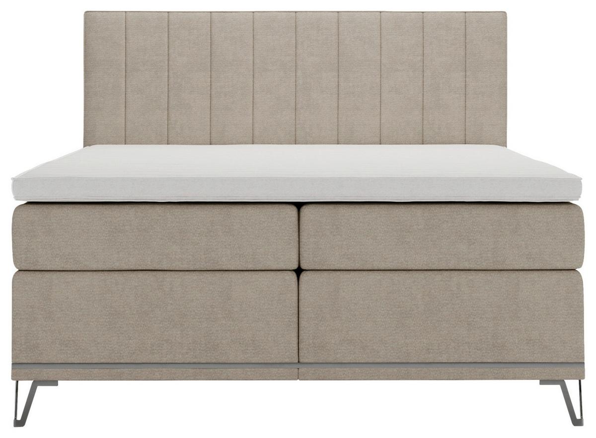 Boxspringbett Cromo Beige ca. 160x200cm - Beige/Silberfarben, Konventionell, Textil/Metall (160/200cm) - Premium Living