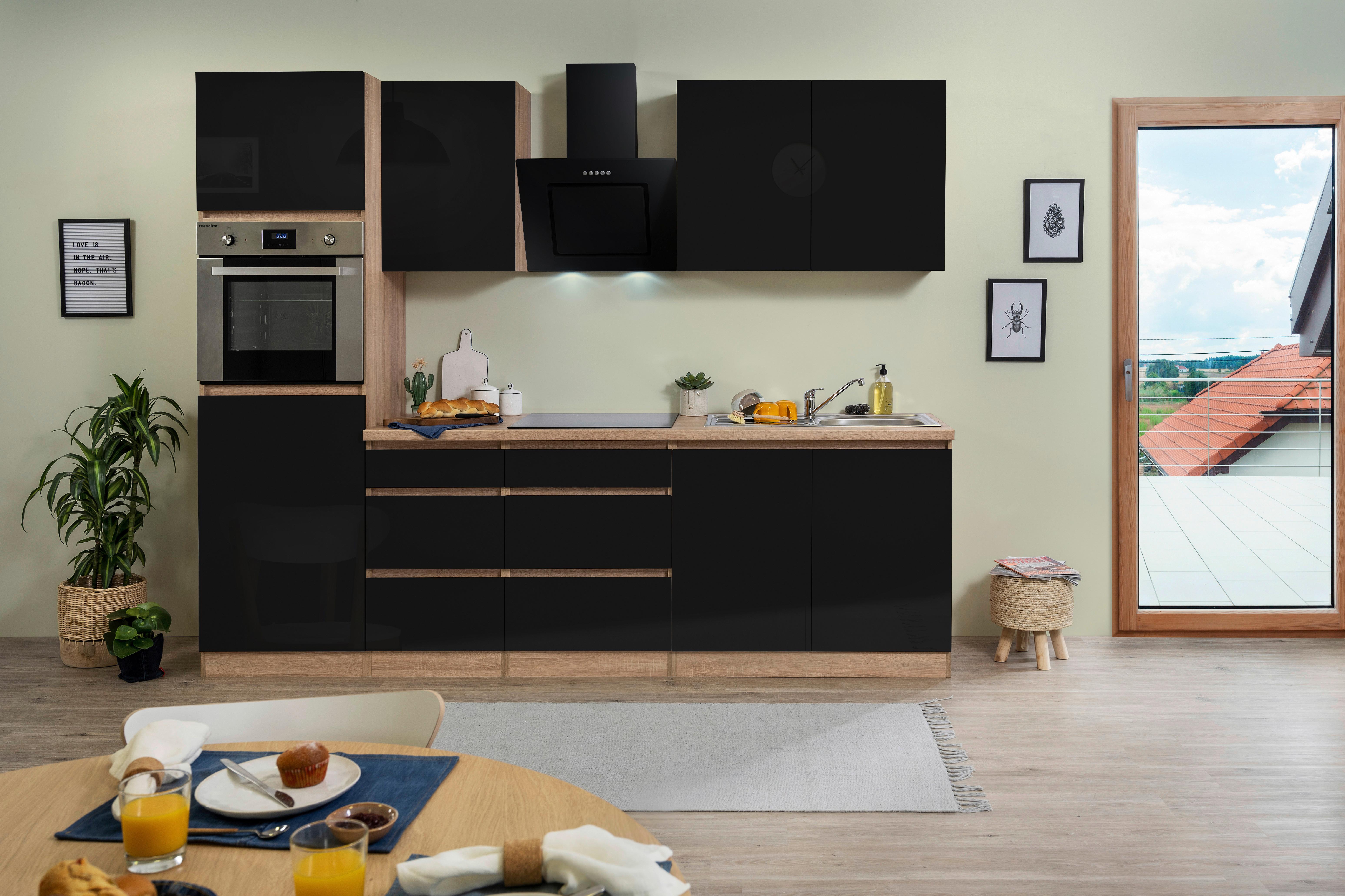Küchenblock Premium Schwarz/Eiche B: ca. 270 cm - Eichefarben/Schwarz, MODERN, Holzwerkstoff (270cm) - Respekta
