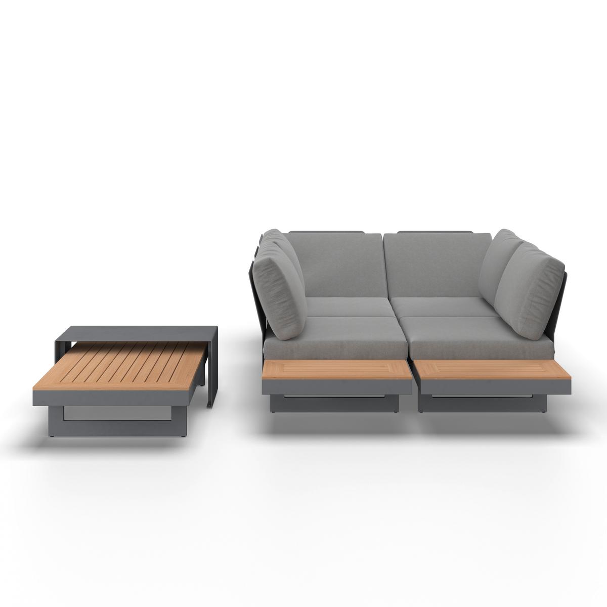Loungegarnitur Sabrina Grau Metall/Outdoorstoff +Abdeckung - Dunkelgrau/Naturfarben, MODERN, Kunststoff/Textil (232/79/78cm) - Bessagi Garden