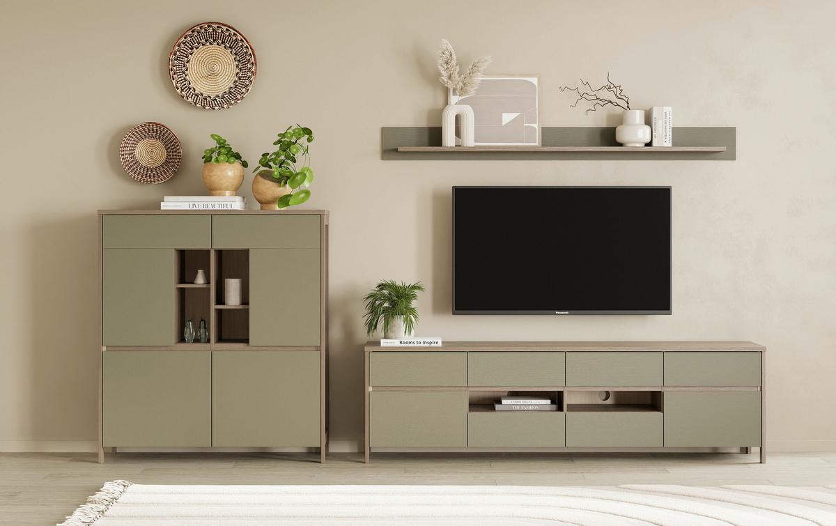 Wohnwand Stranda Eukalyptusfarben, 3-teilig - Eukalyptusholzfarben/Eichefarben, Design, Holzwerkstoff (319/170/39cm) - MID.YOU