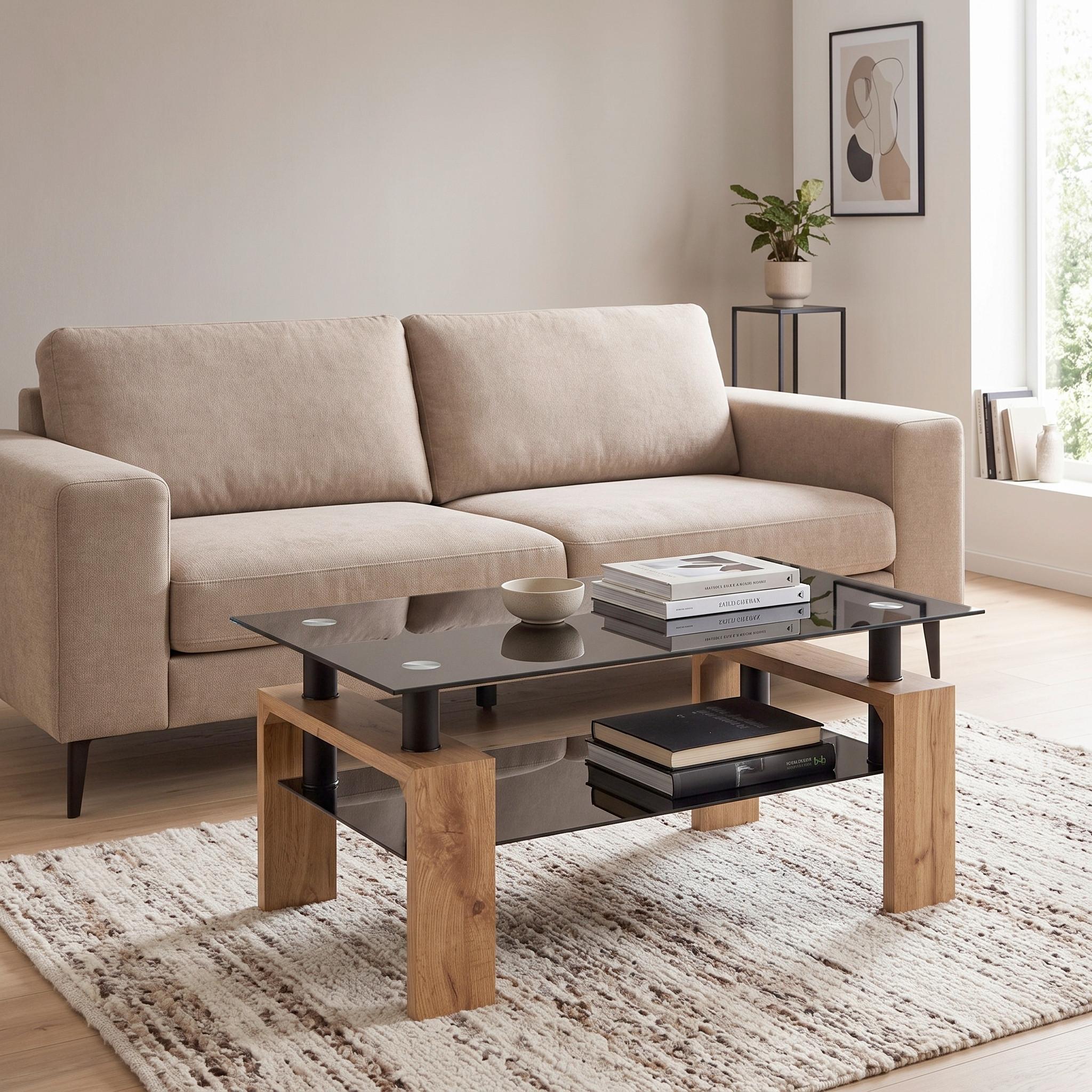 SOFFBORD INTRO - svart/ekfärgad, Modern, metall/trämaterial (100/60/45cm) - Mömax