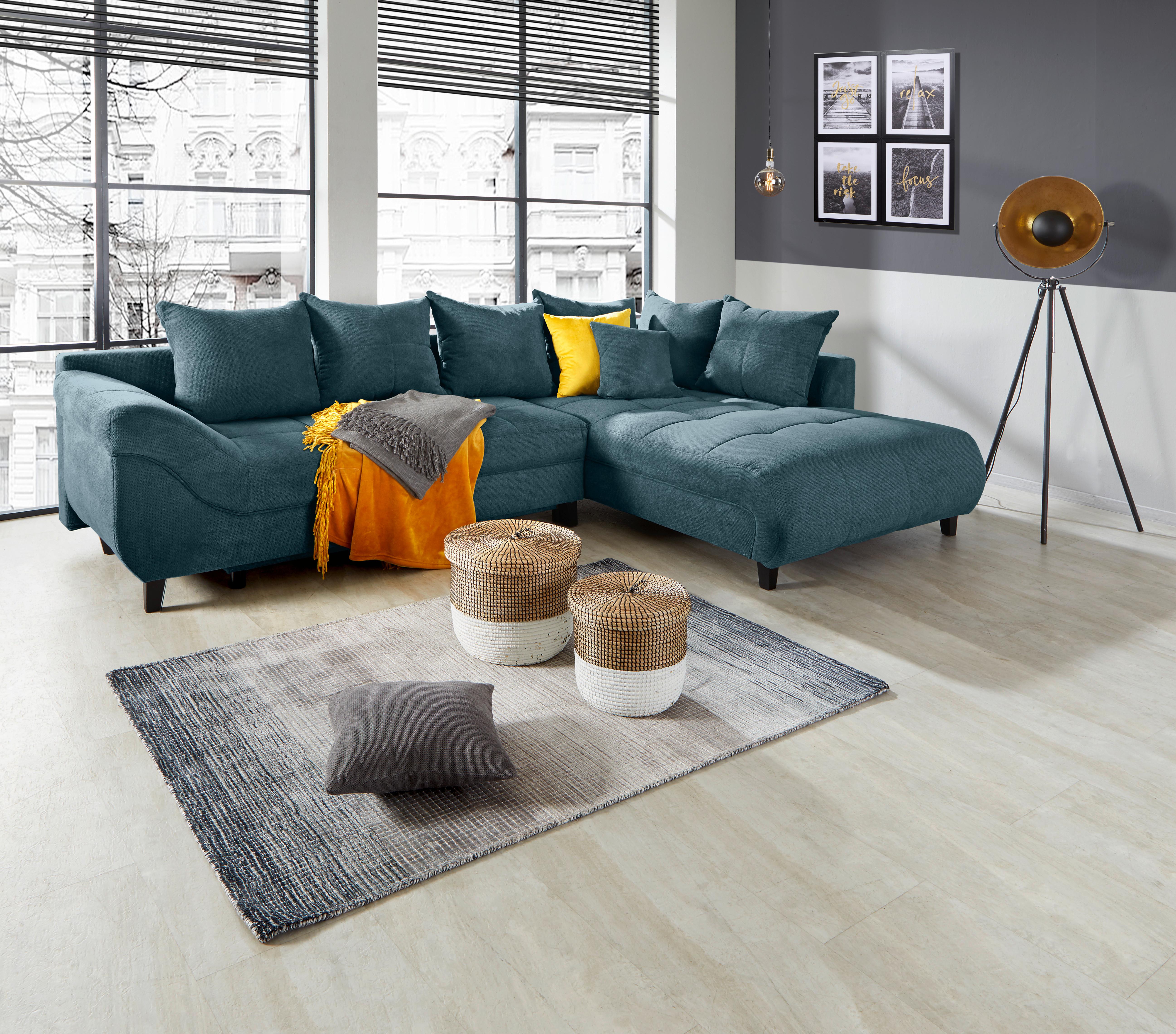 Kutna Garnitura Mendoza - siva/boje petroleja, Design, tekstil/drvo (309/197cm) - Modern Living