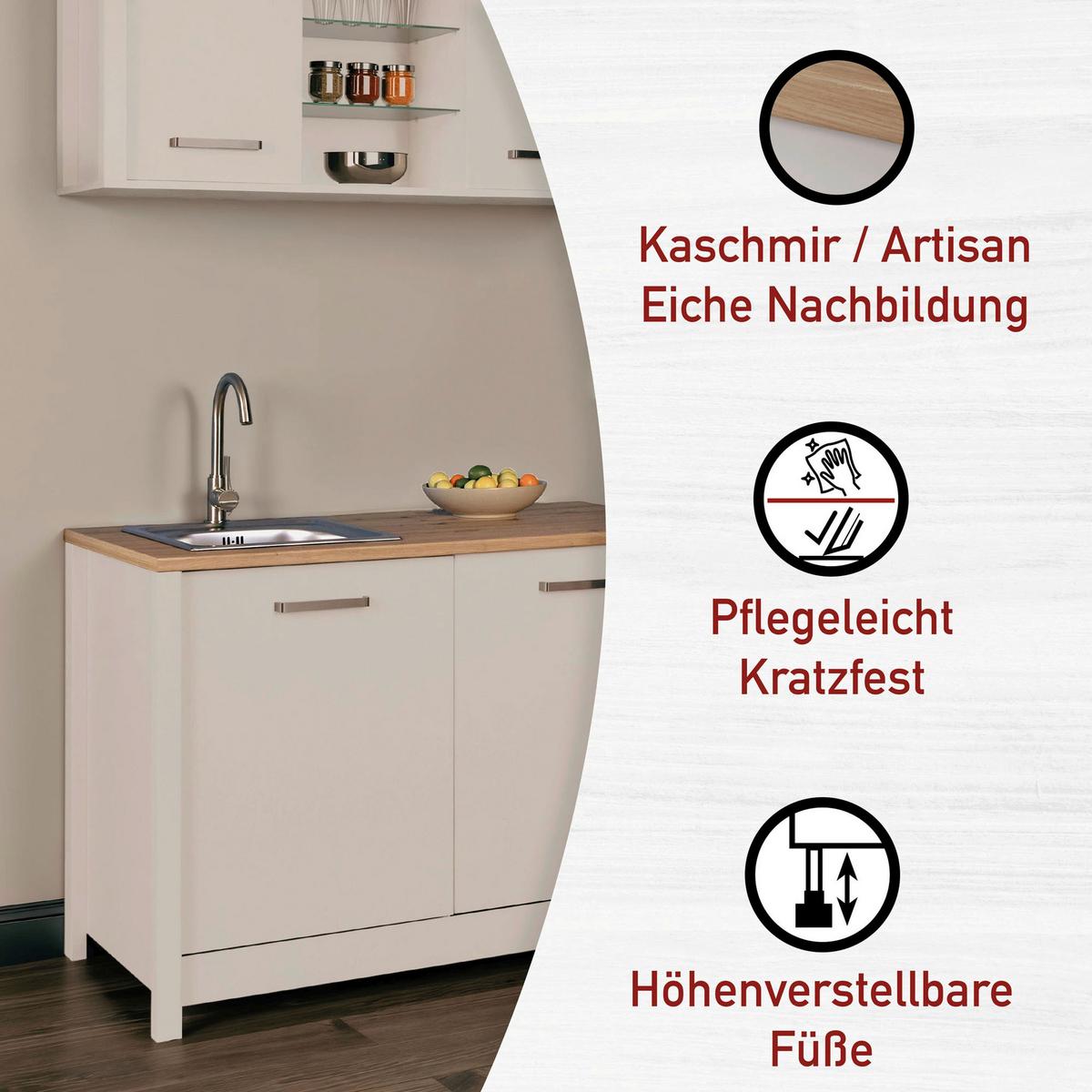 Küchenleerblock Bundle 9 o. Geräte Kaschmir - Kaschmir/Silberfarben, MODERN, Glas/Holzwerkstoff (430cm) - home24