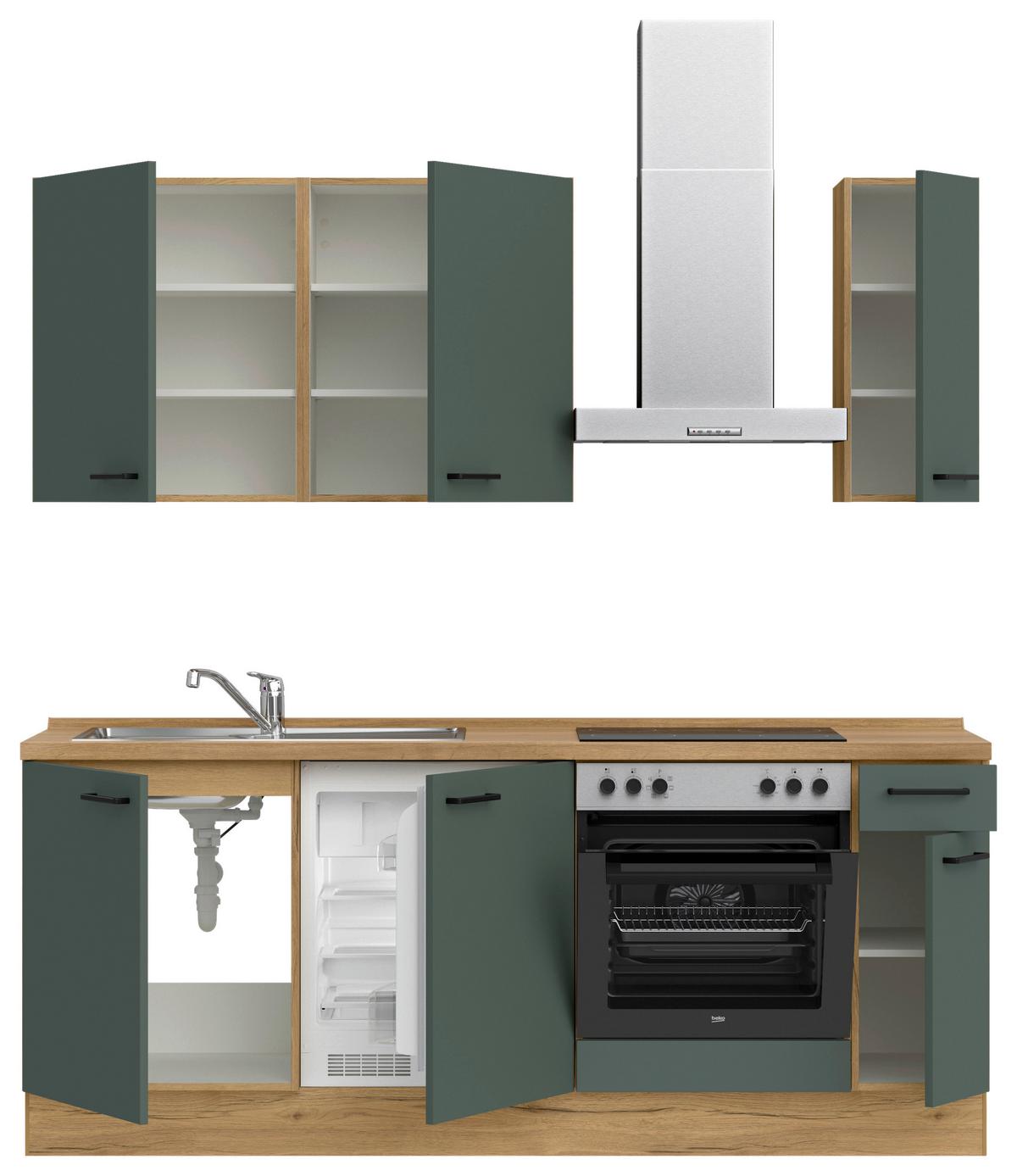 Küchenblock Easytouch m. Geräten Dunkelgrün - Dunkelgrün/Eichefarben, MODERN, Holzwerkstoff/Metall (210cm) - Nobilia