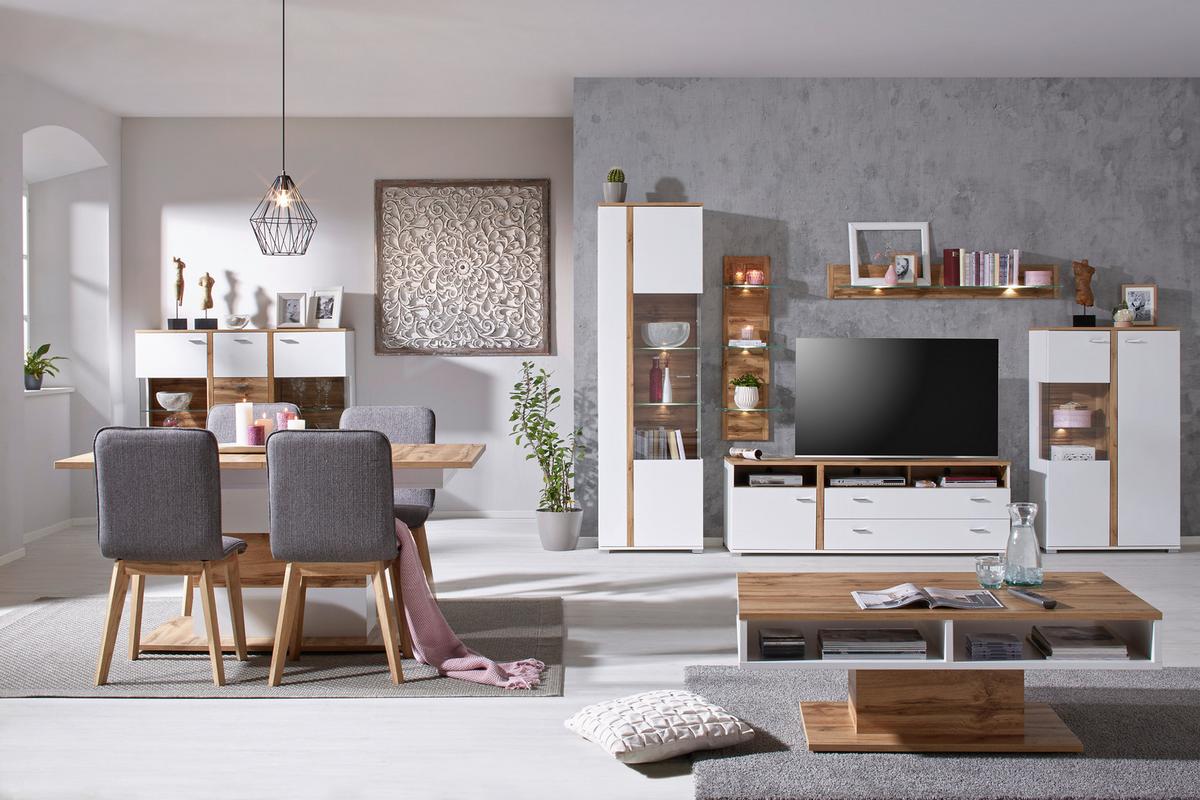 Highboard in Eichefarben - Chromfarben/Weiss, Modern, Holzwerkstoff/Metall (142/131/37cm) - Mömax