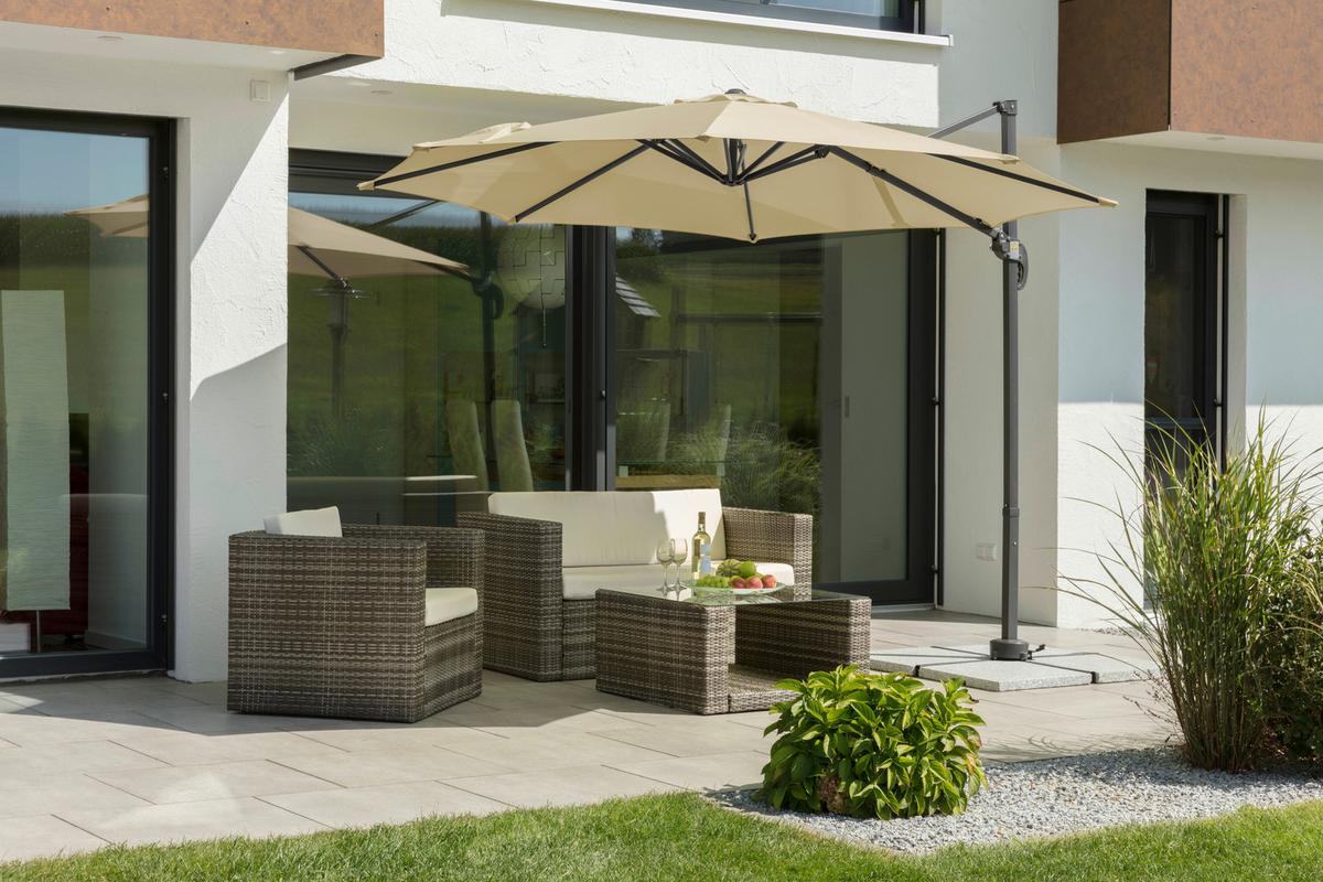 Ampelschirm Rhodos ca. 352x244 x300 cm Naturfarben - Anthrazit/Naturfarben, Basics, Textil/Metall (352/244/300cm) - Schneider