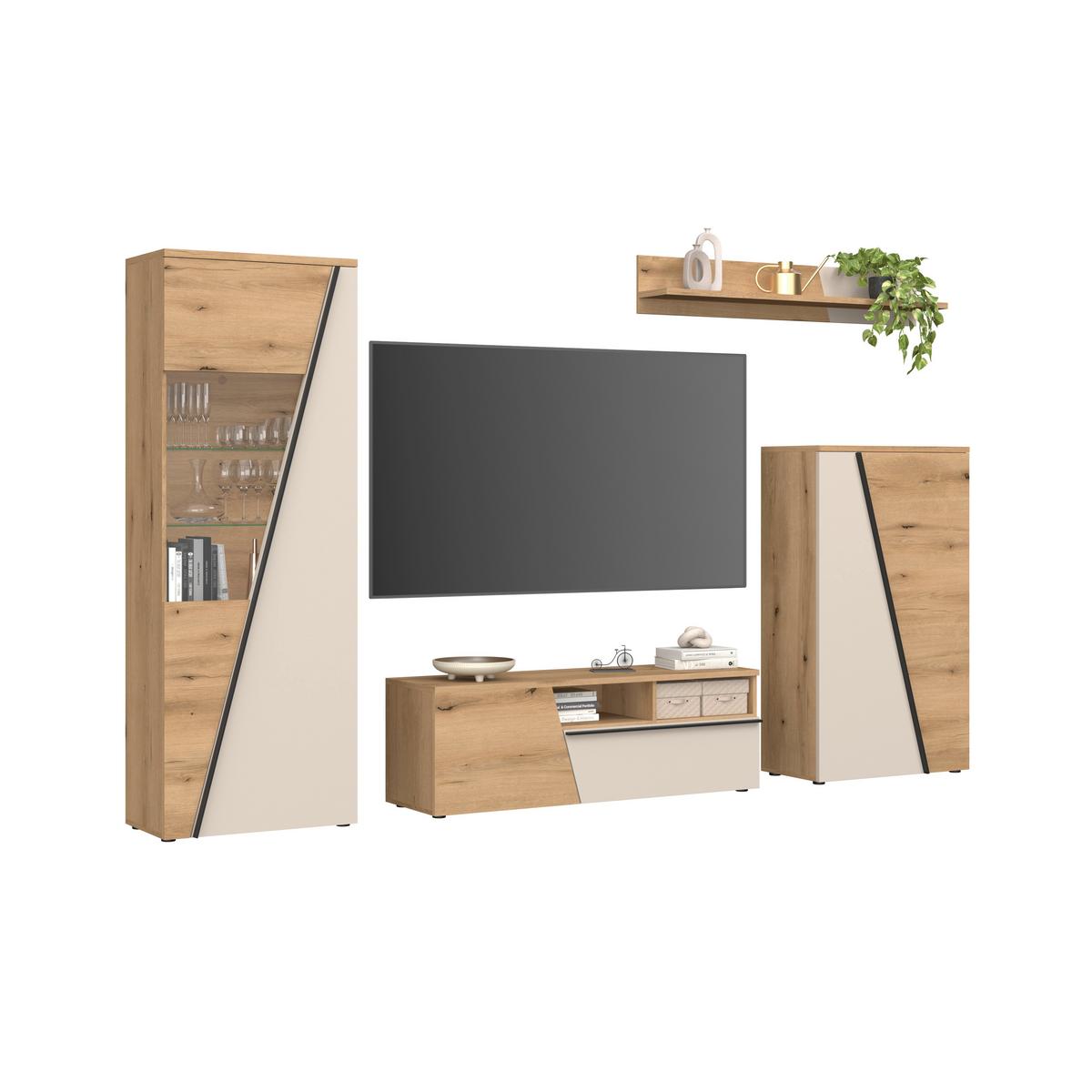 Zidna Polica Venedig New - kašmir/boje hrasta, Moderno, drvni materijal (140/23/22cm) - Modern Living