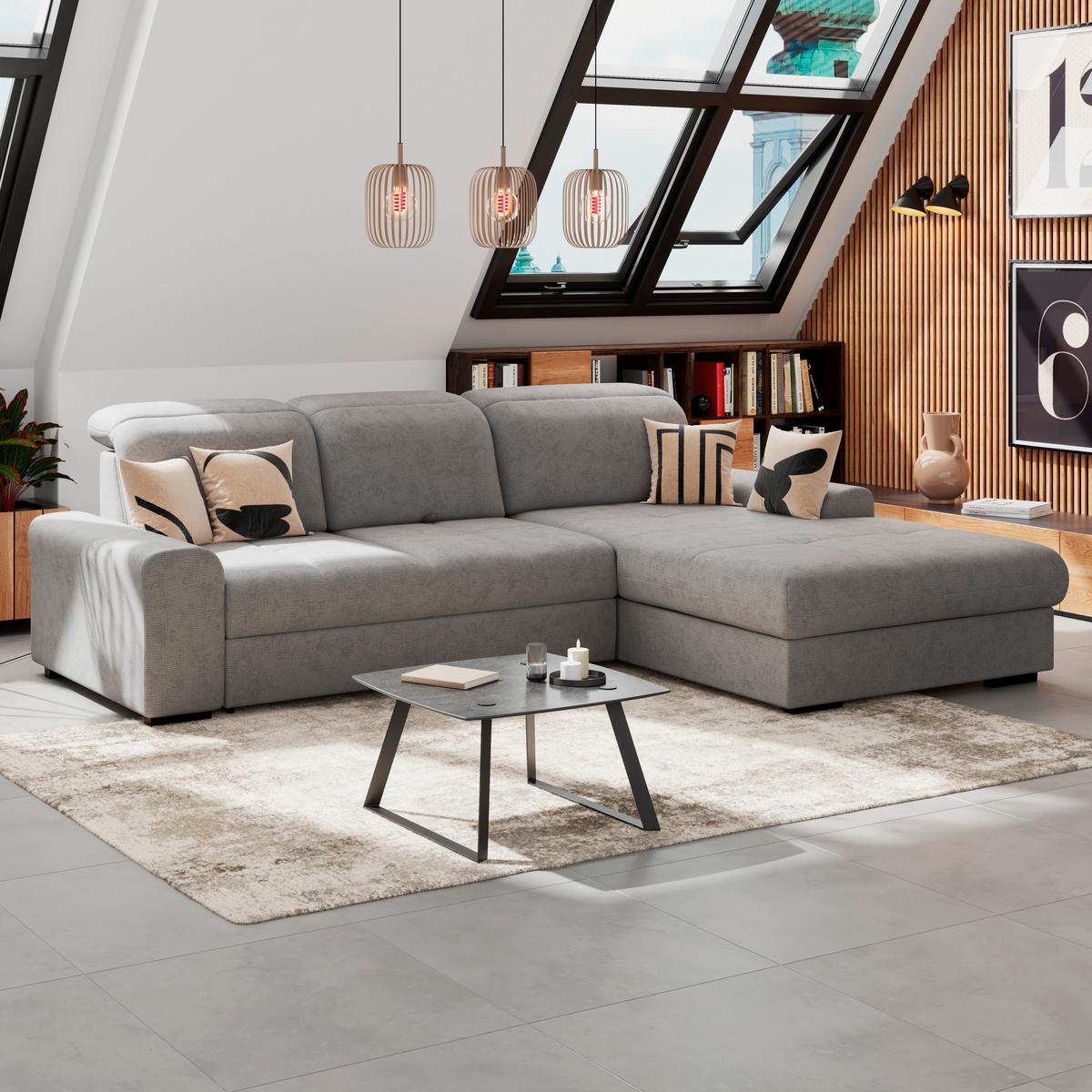 Kutna Garnitura Malaga - siva/crna, Konvencionalno, tekstil/drvo (286/203cm) - Modern Living