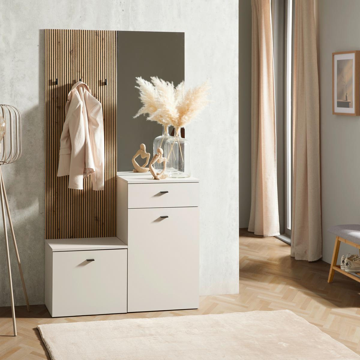 Ansamblu de hol ERIKA - cașmir/stejar Artisan, Modern, sticlă/material pe bază de lemn (100/192,1/36,6cm) - Modern Living