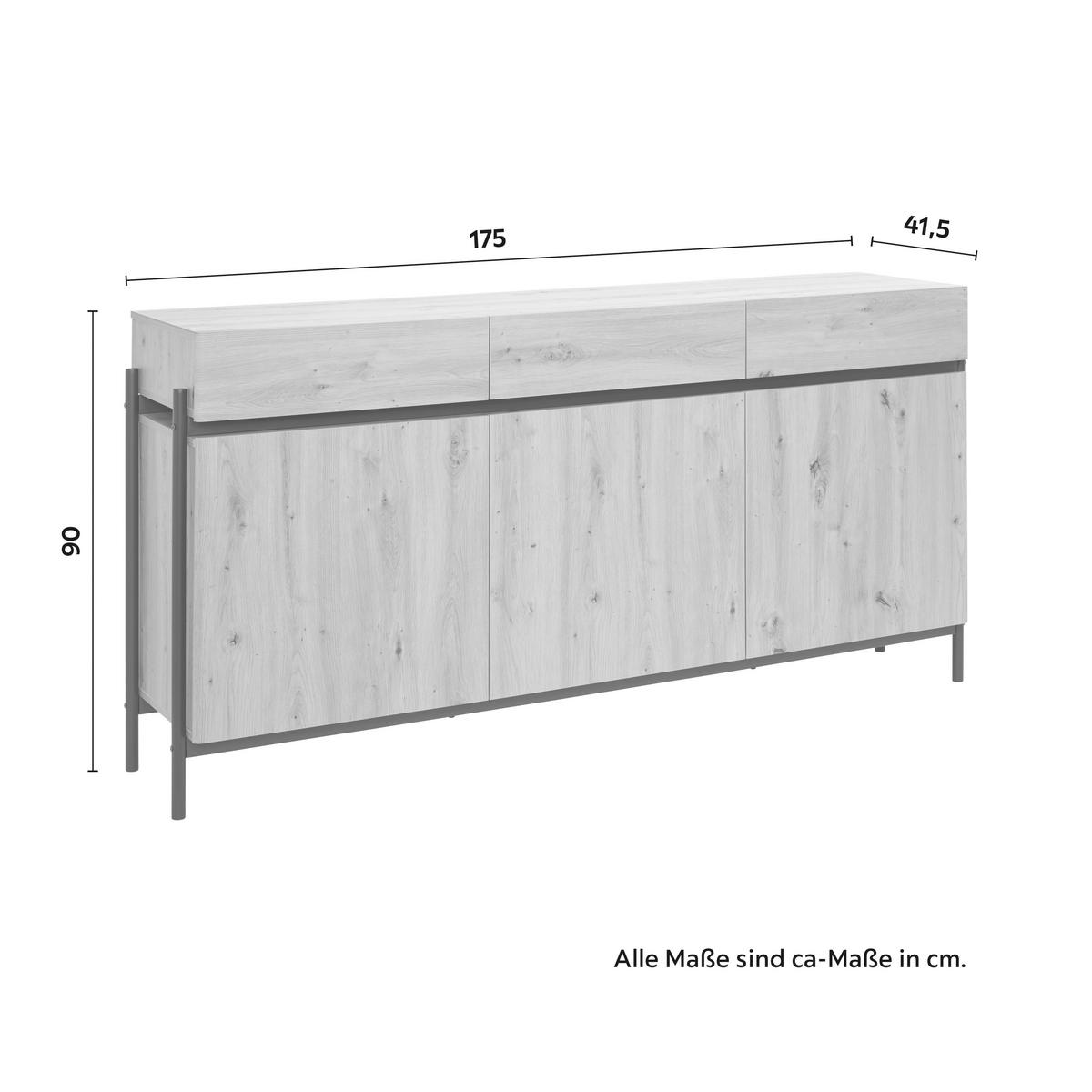 Sideboard Jasmina Eichefarben/ Schwarz MDF - Eichefarben/Schwarz, MODERN, Holz/Metall (175/90/41,5cm) - Bessagi Home