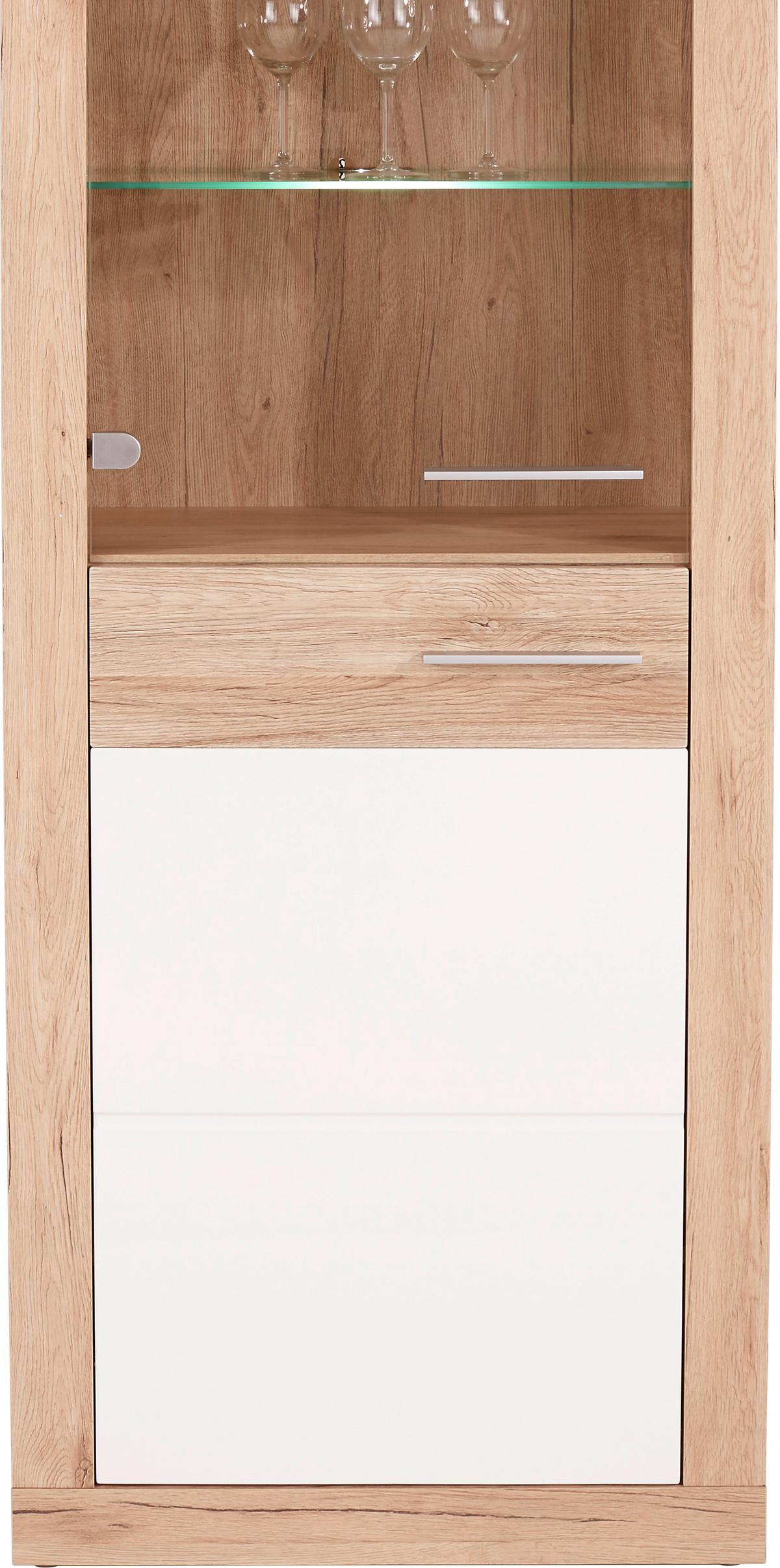 Vitrină Malta - alb/culoare lemn stejar, Modern, sticlă/material pe bază de lemn (63,9/196,6/34,9cm) - Modern Living