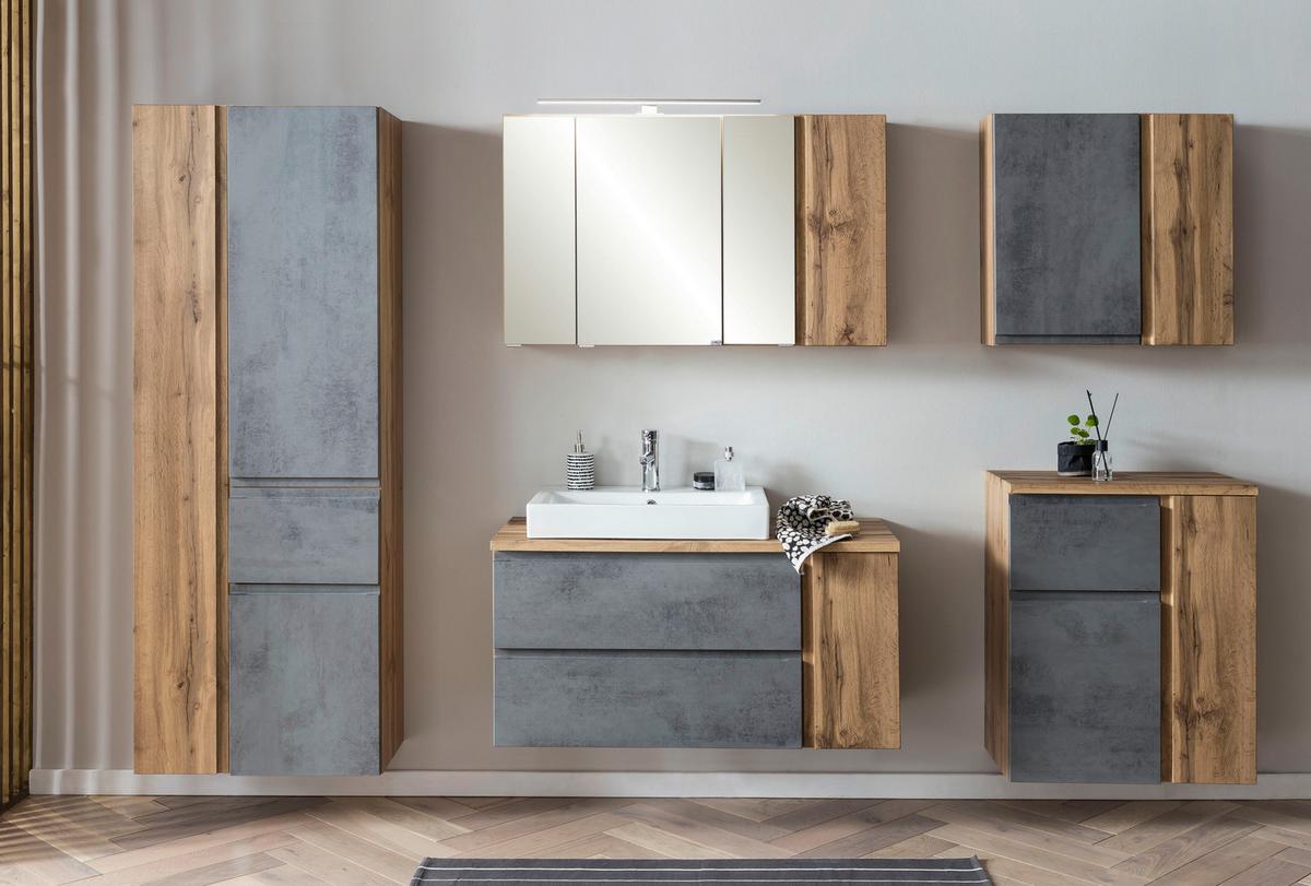 Waschtischkombi Varese ca.105x65,5x47cm Eiche/Grau - Eiche Wotan/Hellgrau, MODERN, Keramik/Holzwerkstoff (105cm) - Held