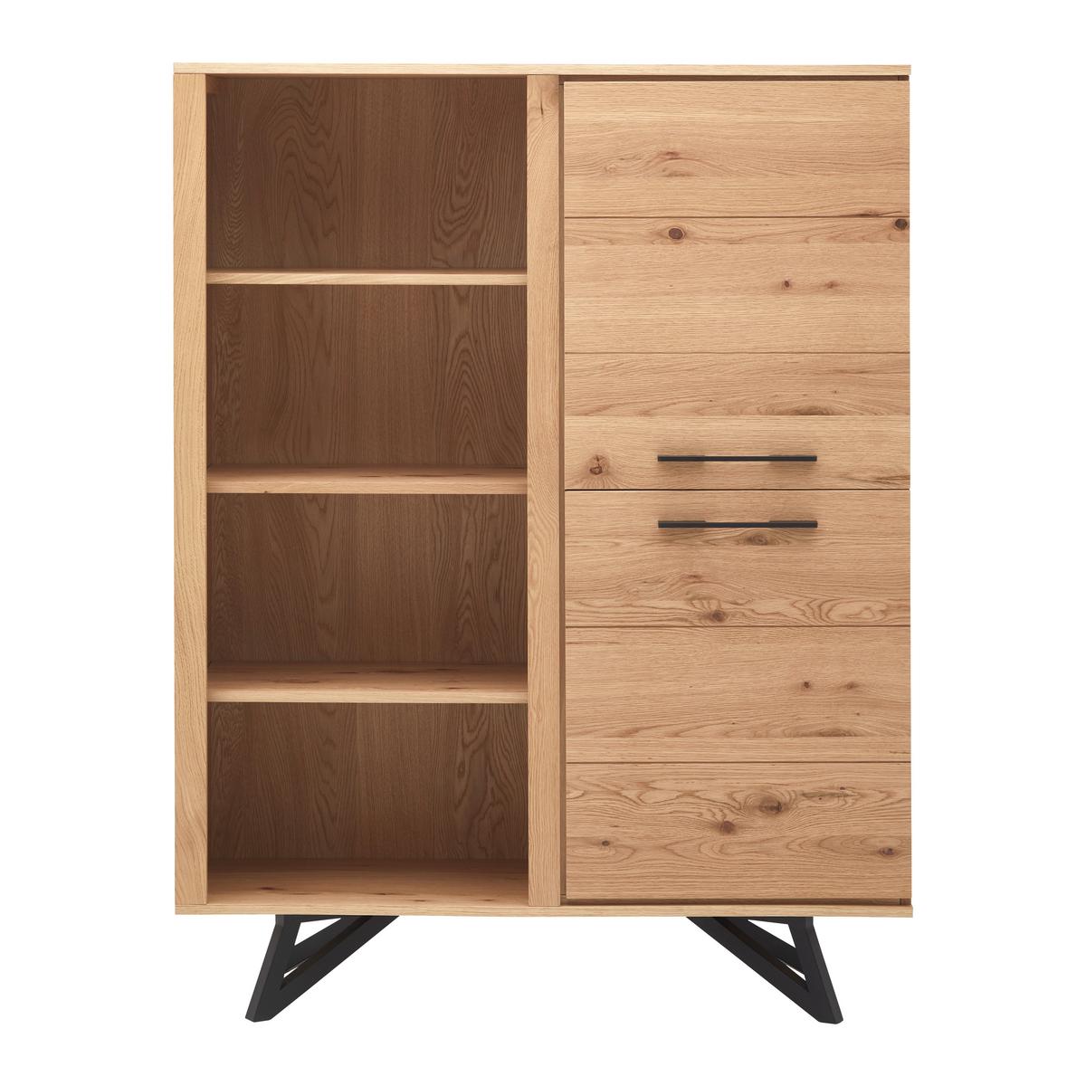 Highboard "Emilio", aus Eiche - Eichefarben/Schwarz, Modern, Holz/Metall (115/150/40cm) - Bessagi Home