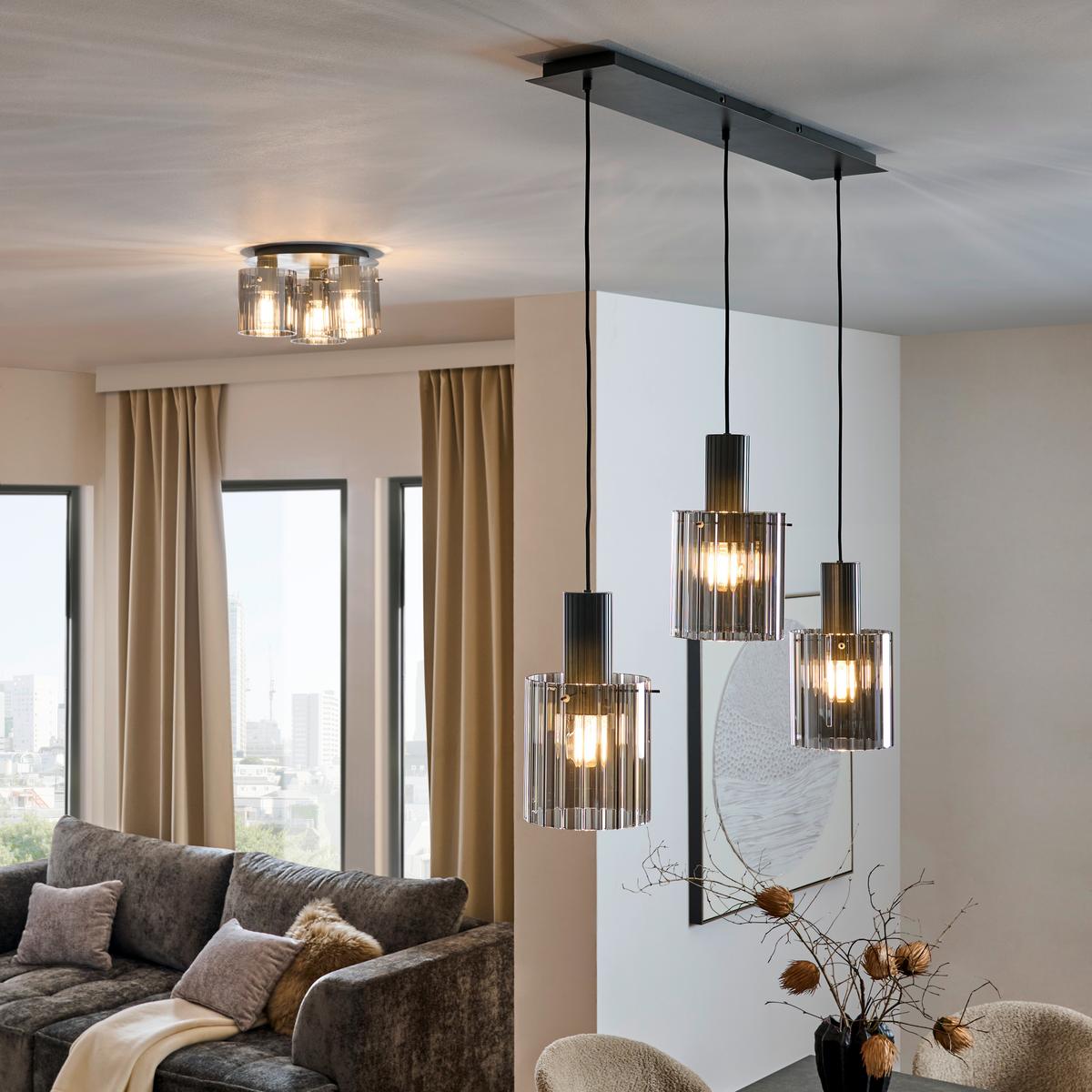 LAMPA WISZĄCA DUNDEE - ciemnoszary, Design, metal/szkło (98/18/120cm) - Novel