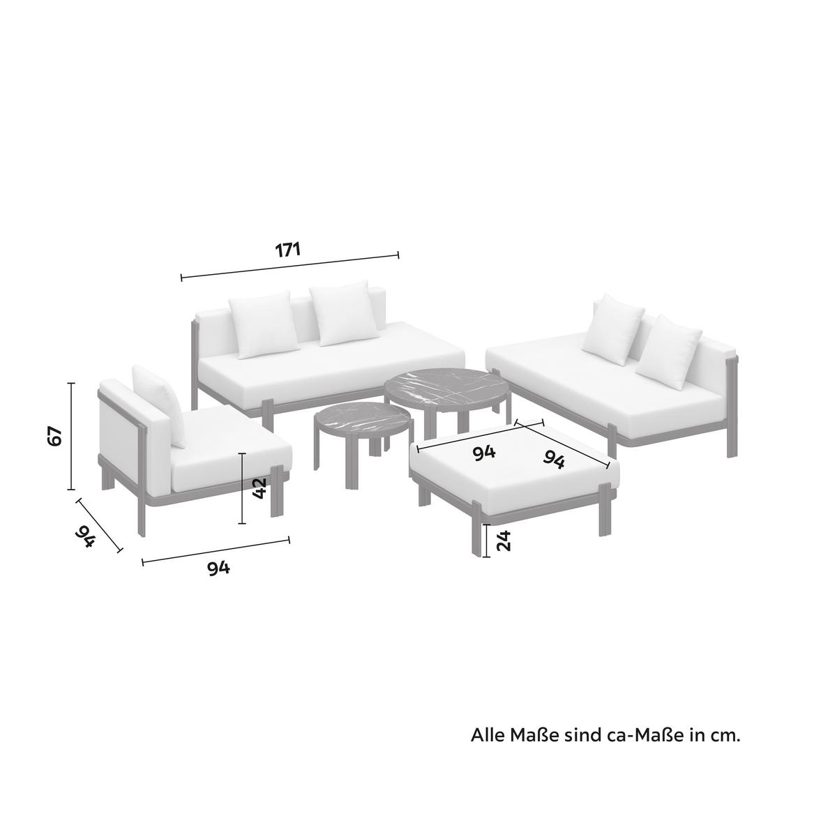 Lounge Garnitura Cherry, Siva, 6-Delno - črna/svetlo siva, Moderno, kovina/umetna masa (265/73,5/265cm) - Bessagi Garden
