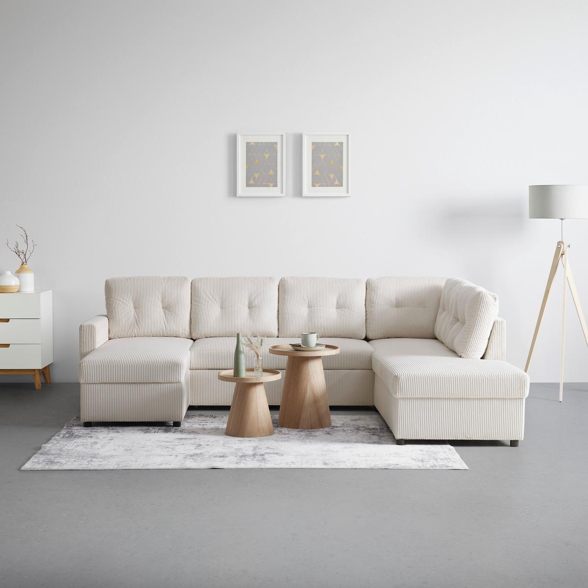 Wohnlandschaft Martina Acv Rechts Pearl - Beige/Schwarz, MODERN, Holz/Holzwerkstoff (276/89/204cm) - Mömax