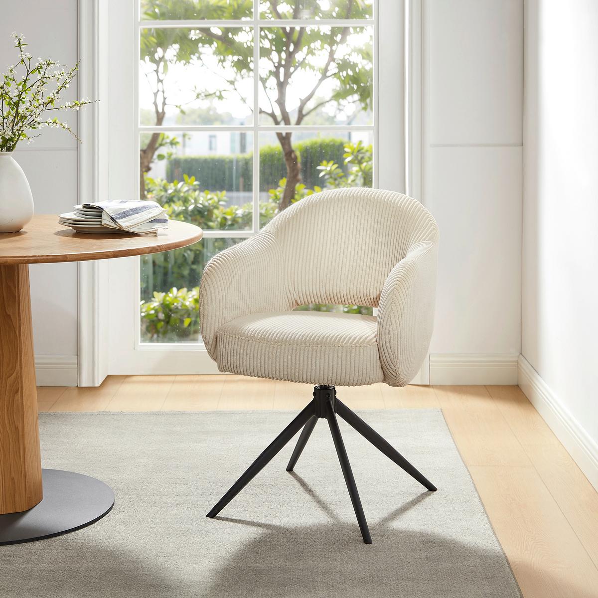 Naslanjač Cord, Bež, Vrtljiv - črna/bež, Moderno, kovina/tekstil (58/84/60cm) - Livetastic