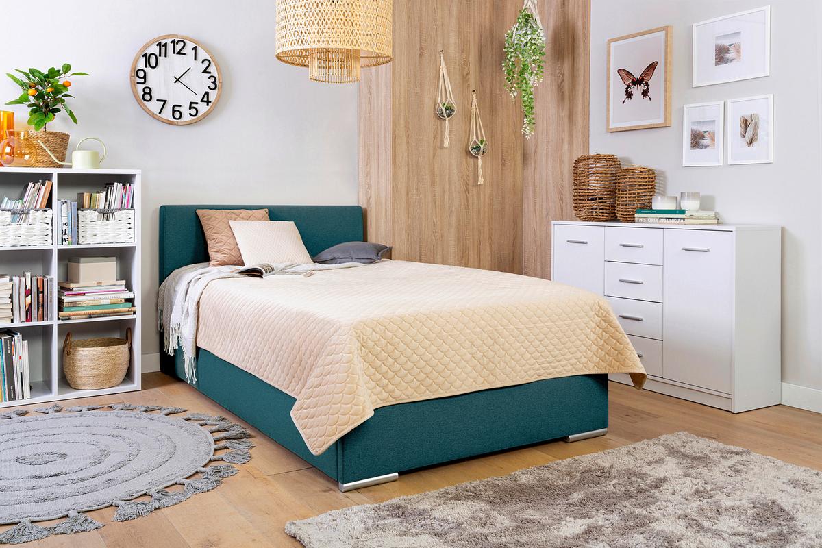 Tapecirani Krevet Cosi - boje petroleja/boje kroma, Konvencionalno, drvo/metal (120/200cm)