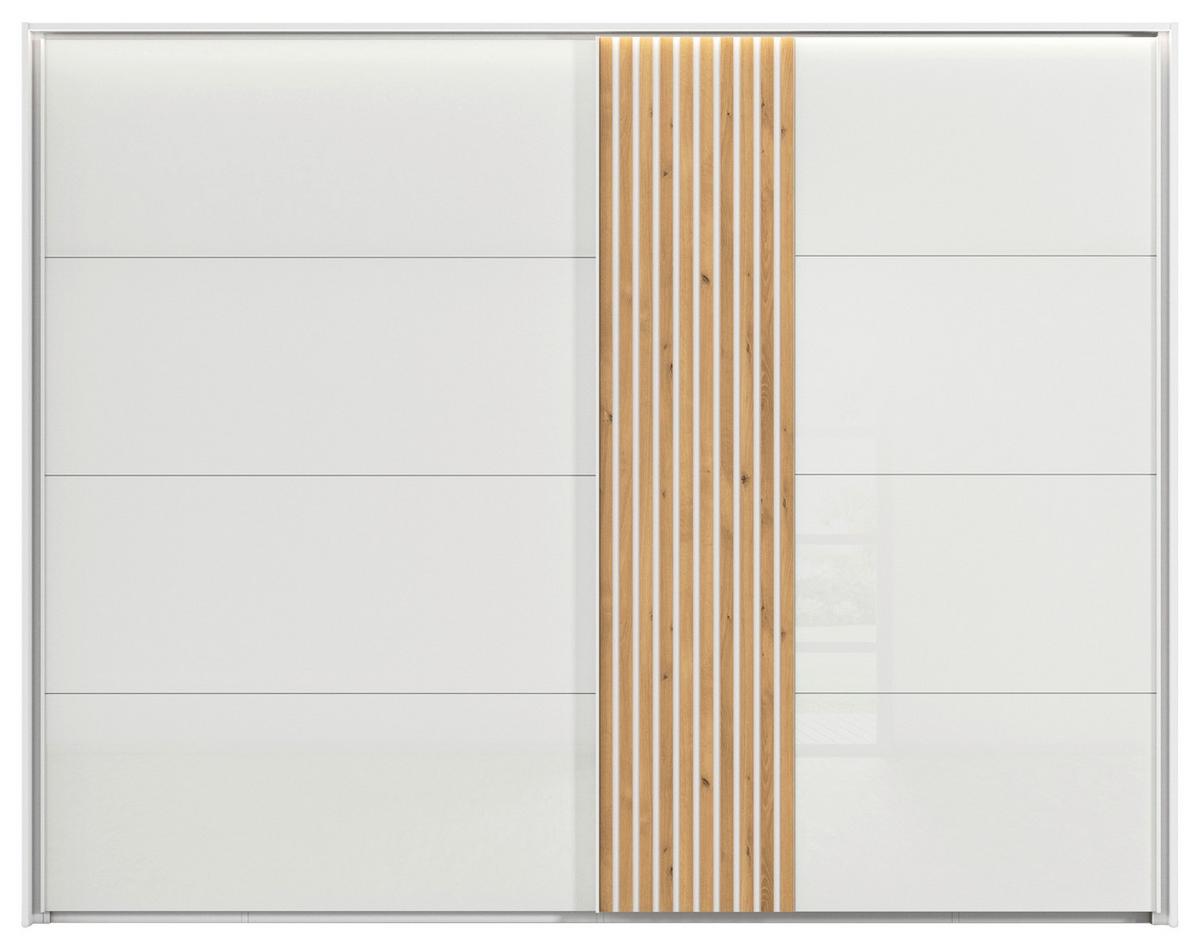 Omara Z Drsnimi Vrati Rievas, Bela, Barva Hrasta - barve hrasta/bela, Design, kovina/steklo (281/223/68cm) - Novel