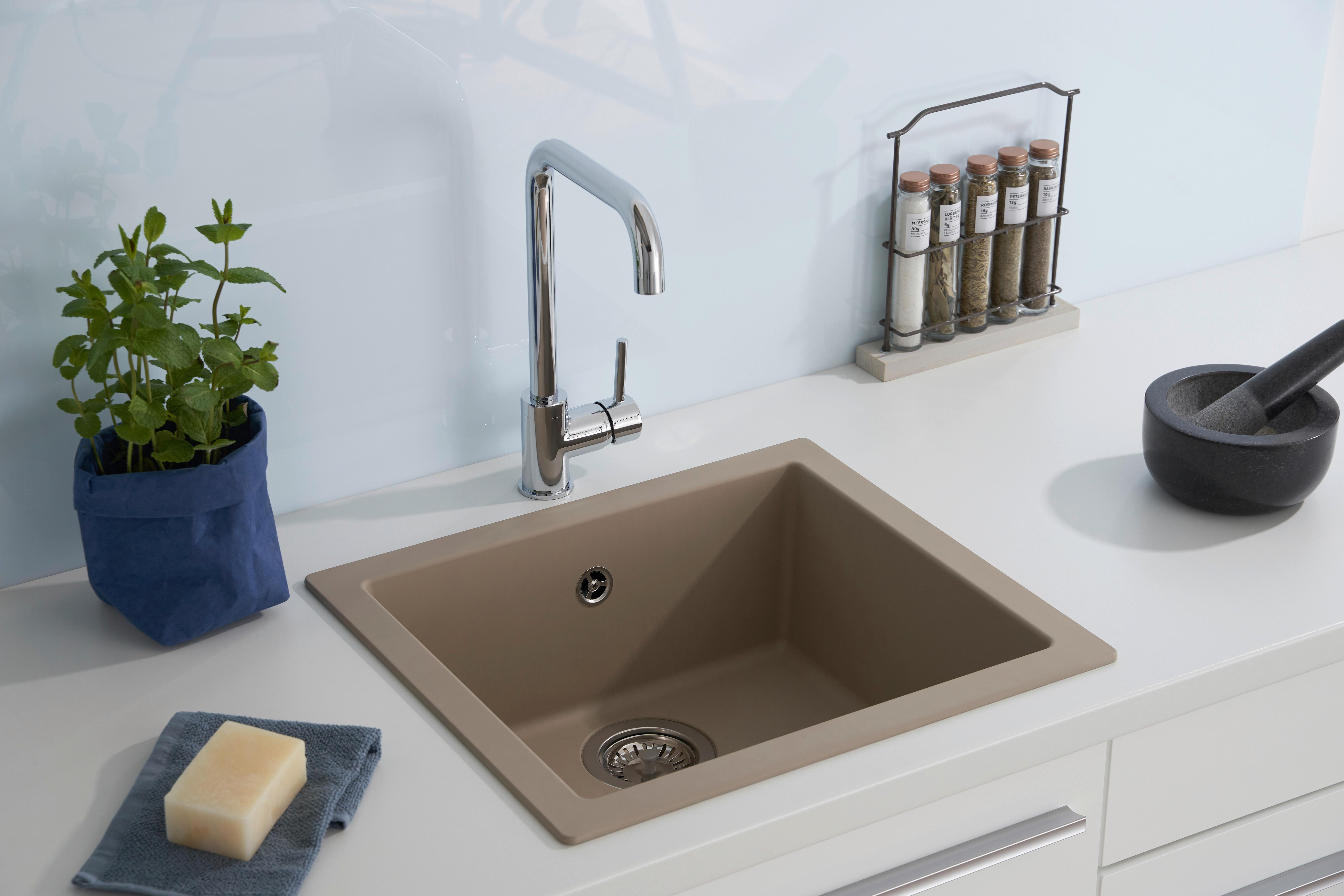 Einbauspüle Ohio ca. 50x19x44 cm Beige - Beige, Trend, Glas/Kunststoff (50/19/44cm) - Respekta