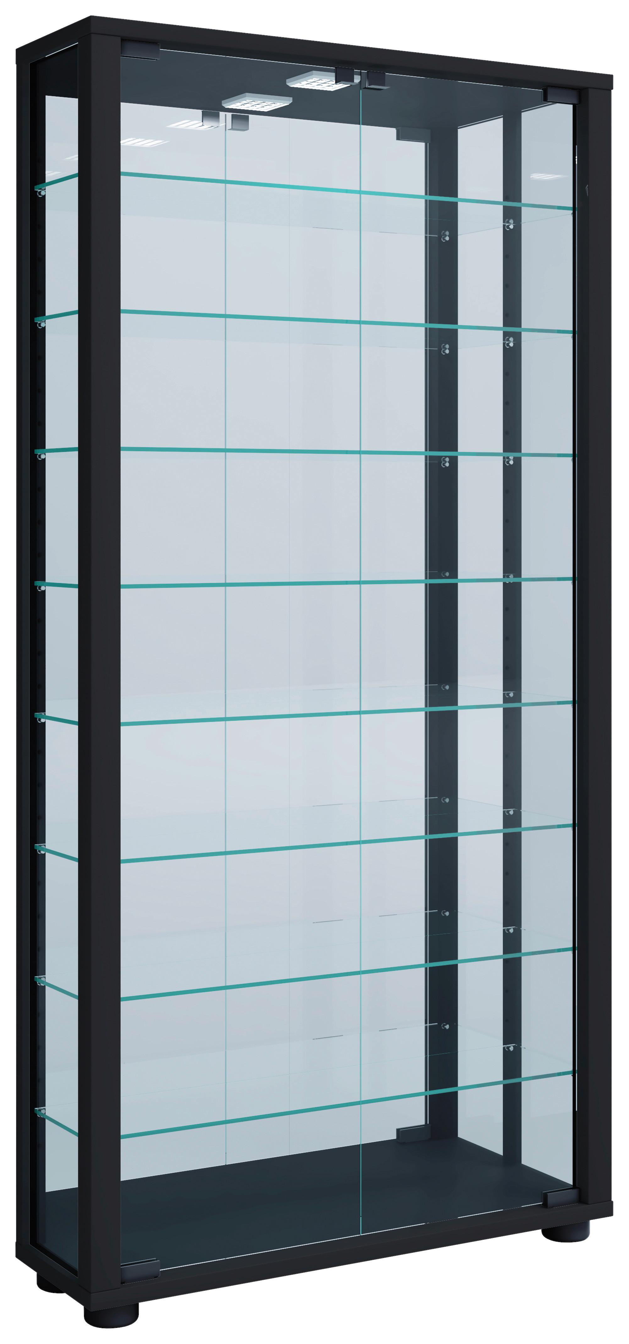 Vitrina Lumo, Osvetlitev, Črna - črna, Moderno, umetna masa/steklo (59/114,8/18cm) - MID.YOU