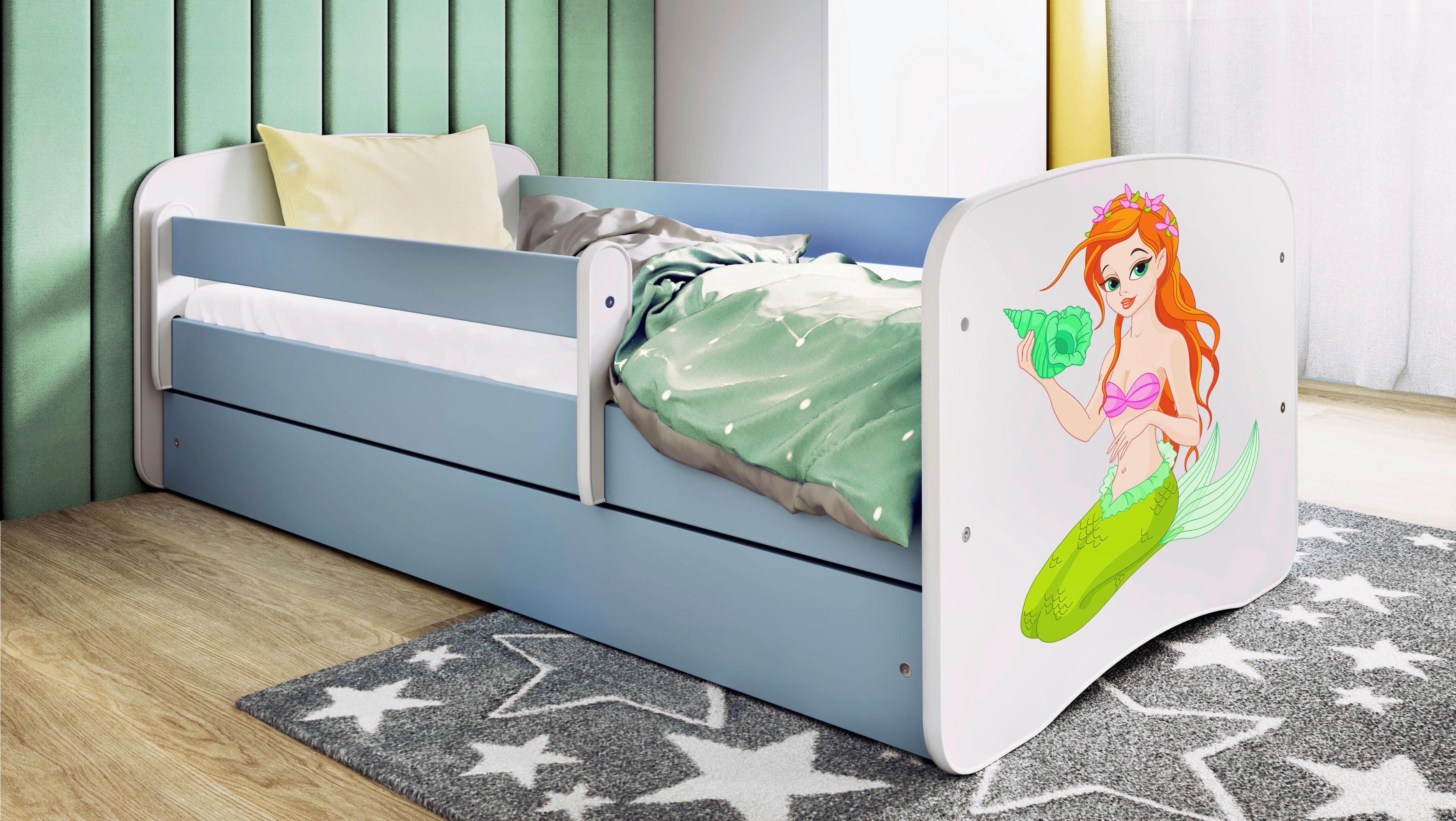 Otroška Postelja Babydreams, Bela, Modra, 80x160cm - modra/bela, Moderno, tekstil/leseni material (80/160cm) - MID.YOU