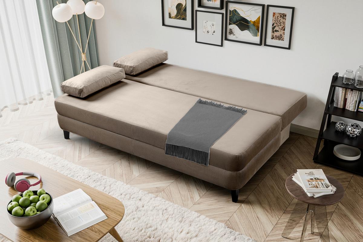 Schlafsofa Sorto Braunbeige - Beigebraun/Schwarz, Basics, Holz/Textil (200/91/100cm) - MID.YOU