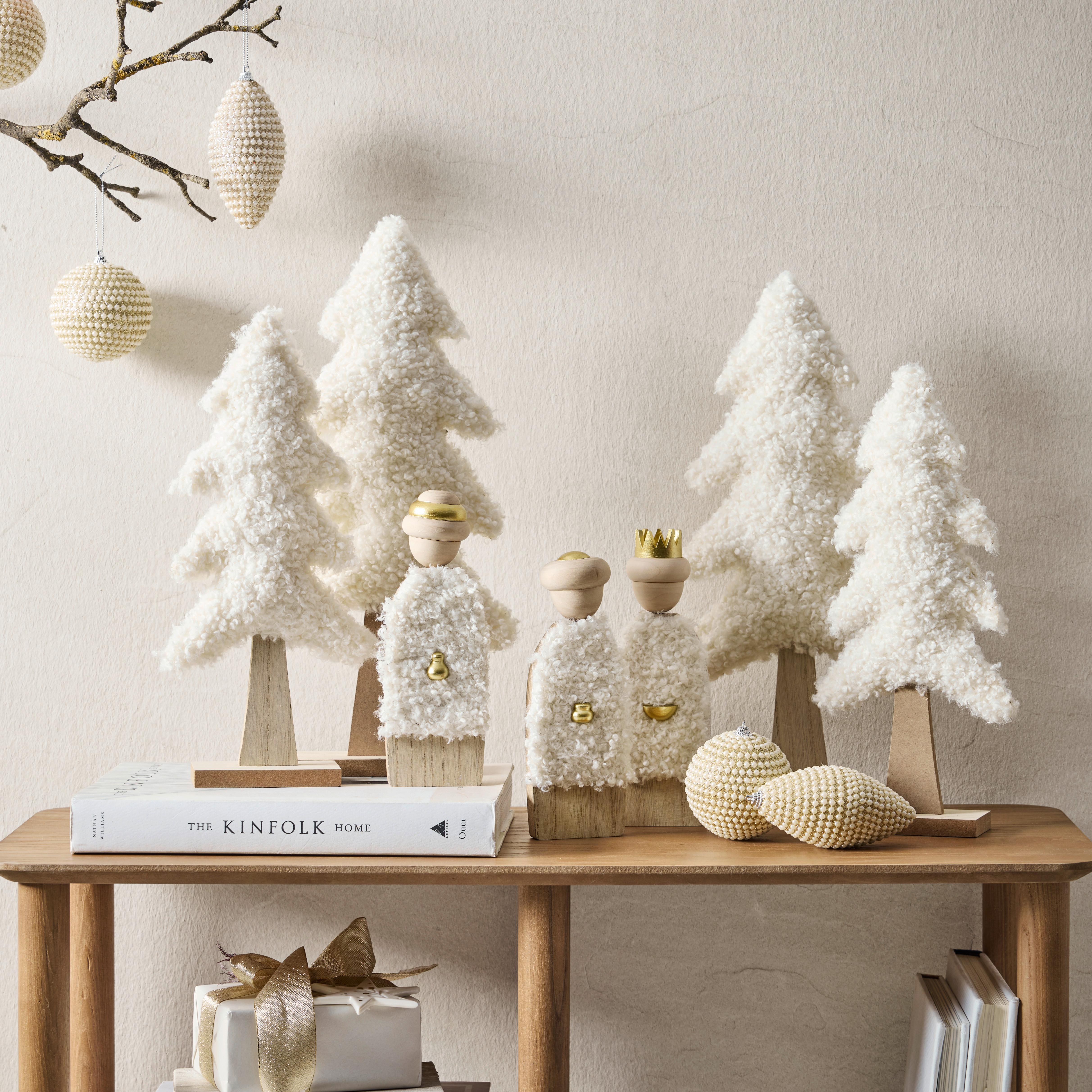 Dekobaum Amelie Weiß/Naturfarben ca. 39cm - Naturfarben/Weiß, KONVENTIONELL, Holzwerkstoff/Textil (19/39/5cm) - Mömax