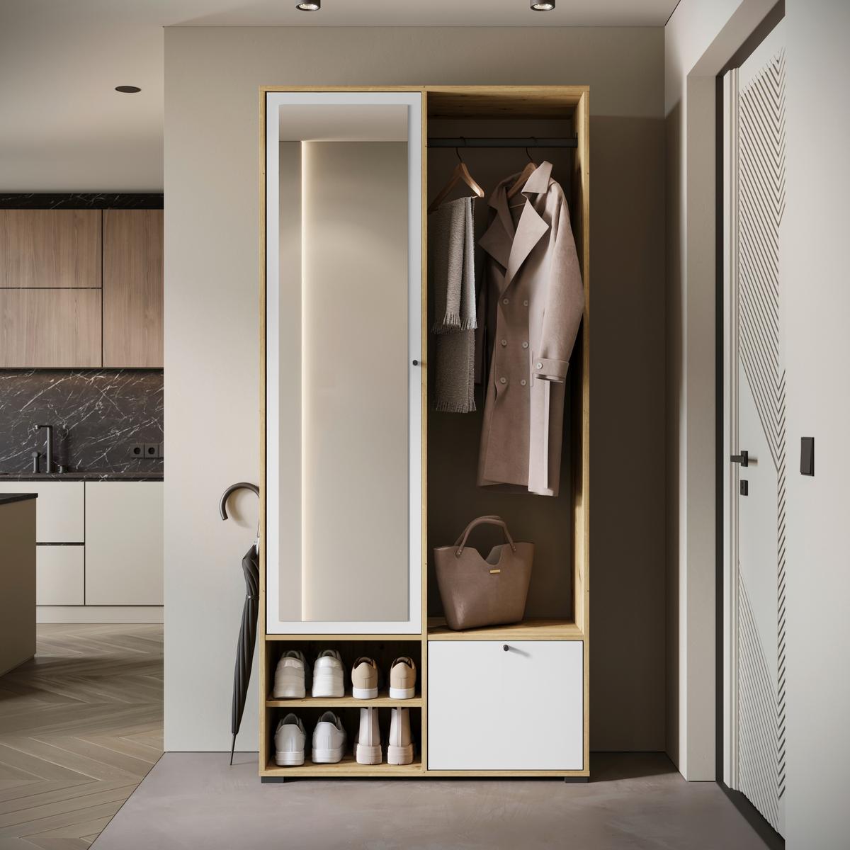 Garderobe Dino ca. 90x190 cm Eiche Artisan/Weiß - Weiß/Eiche Artisan, Trend, Holzwerkstoff (90/190/33cm) - MID.YOU