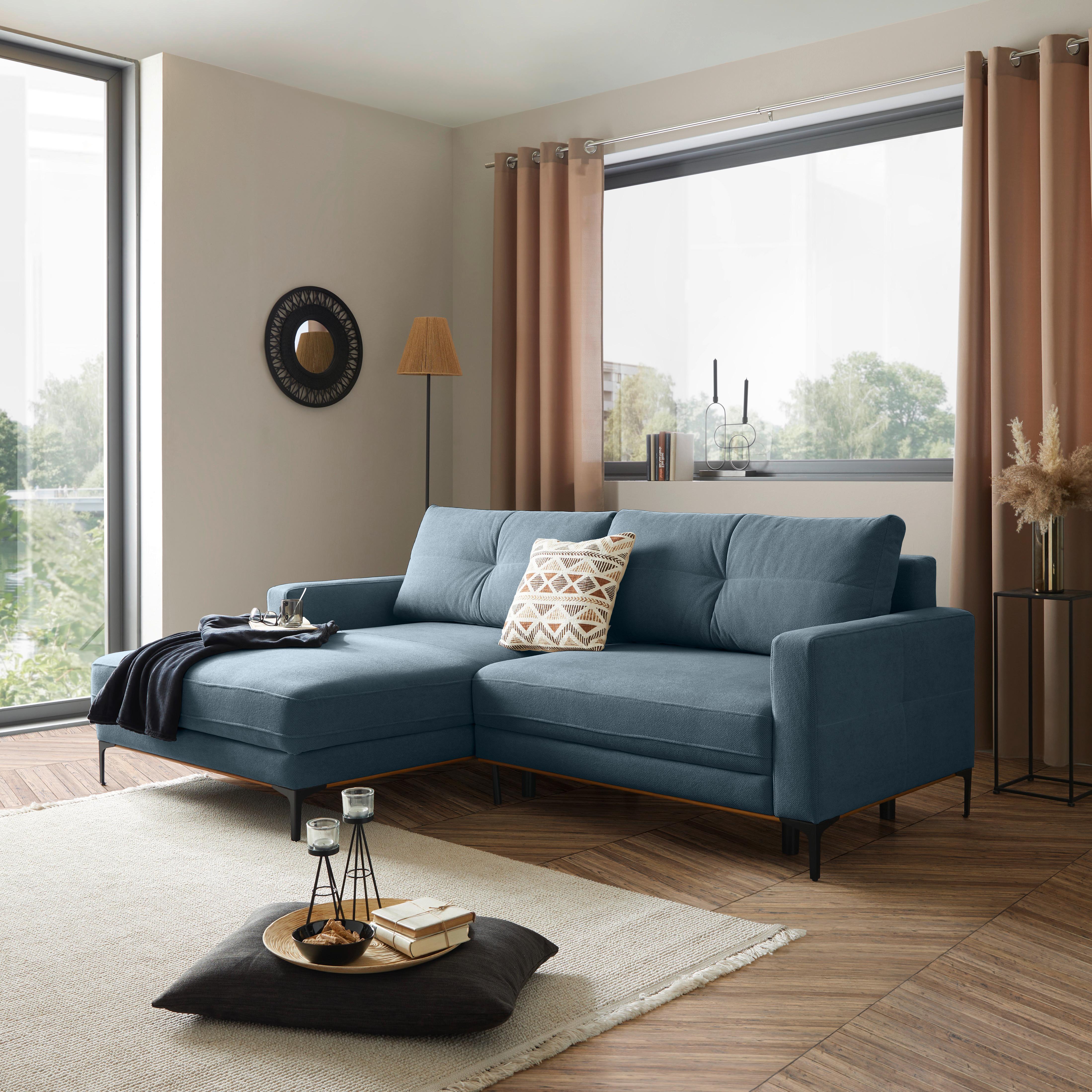 Kutna Garnitura Bergamo - crna/svijetlo plava, Moderno, tekstil/metal (162/238cm) - Ondega