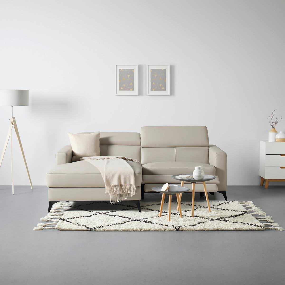 Sarokkanapé Bari - bézs, Konventionell, bőr/textil (102-163/75-95/214cm) - Mömax