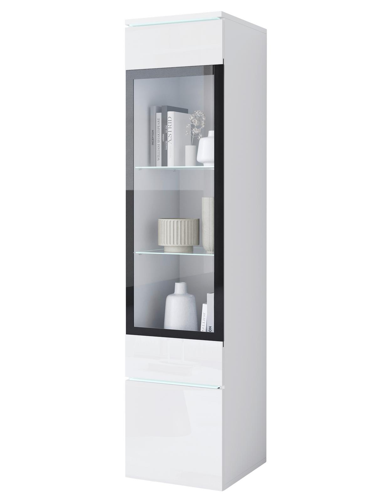 Vitrina Vera 002, Bela - siva/bela, Design, umetna masa/steklo (30/130/33cm) - Livetastic