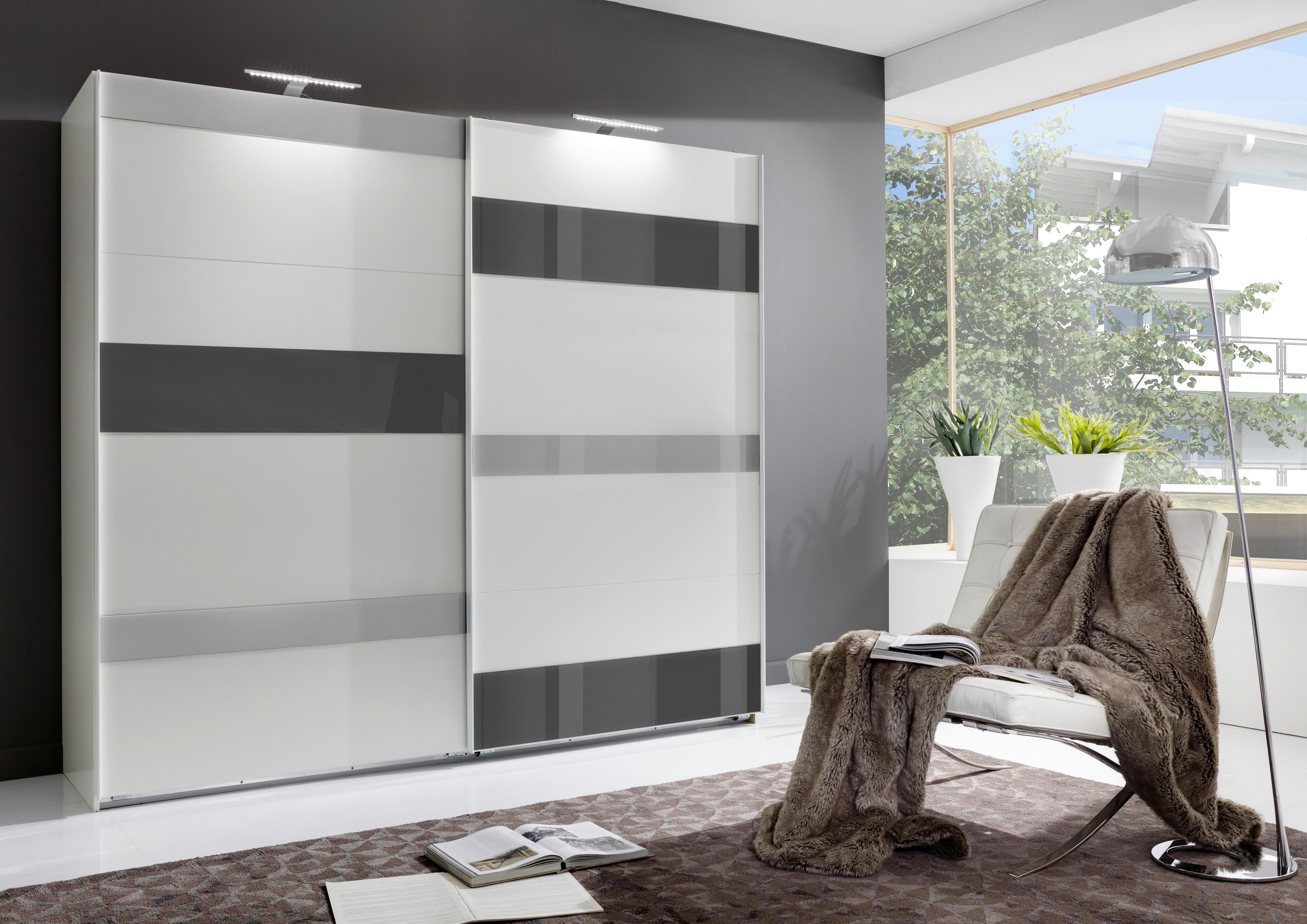 Ormar S Kliznim Vratima Monaco - bijela/siva, Moderno, staklo/drvni materijal (180/210/65cm) - Modern Living