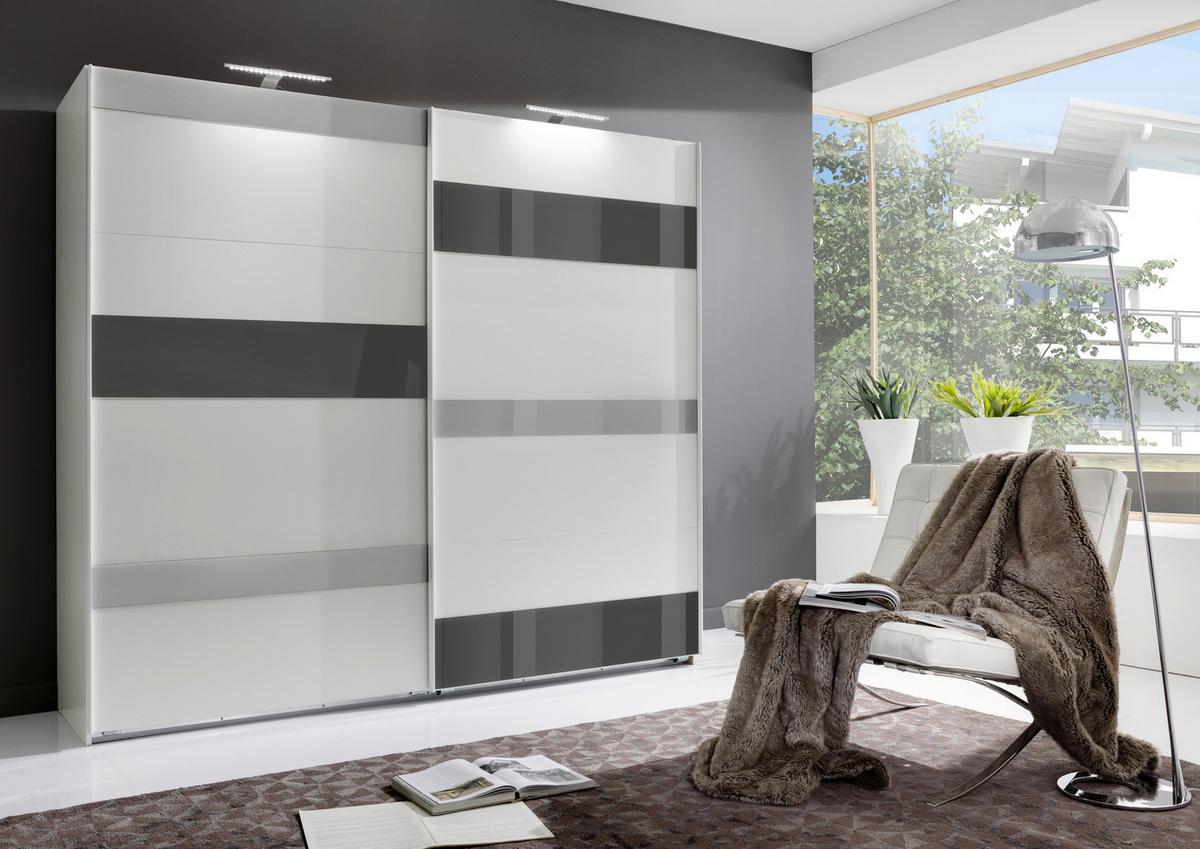 Ormar S Kliznim Vratima Monaco - bijela/siva, Moderno, staklo/drvni materijal (180/210/65cm) - Modern Living