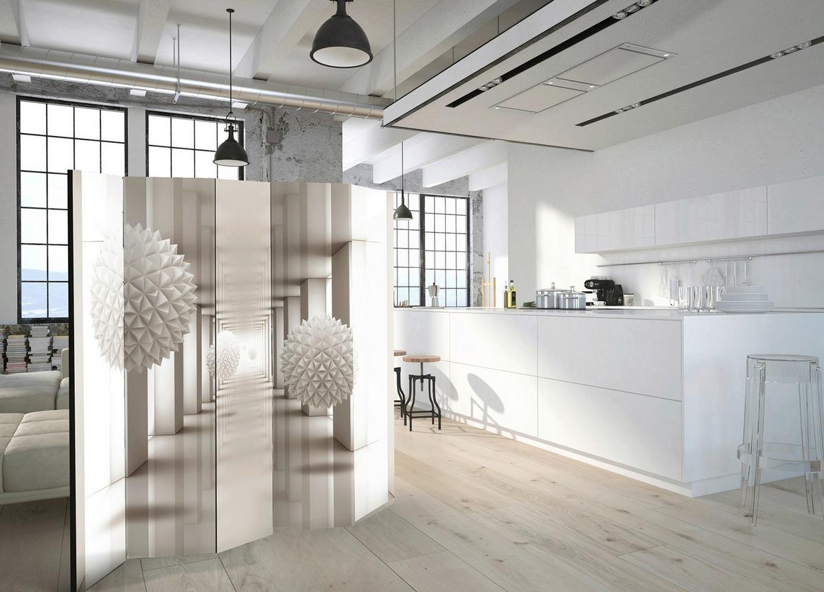 Paravan Gateway To The Future I, 5-Delni, Akustičen - bela/bež, Basics, umetna masa/tekstil (225/172/3cm) - artgeist