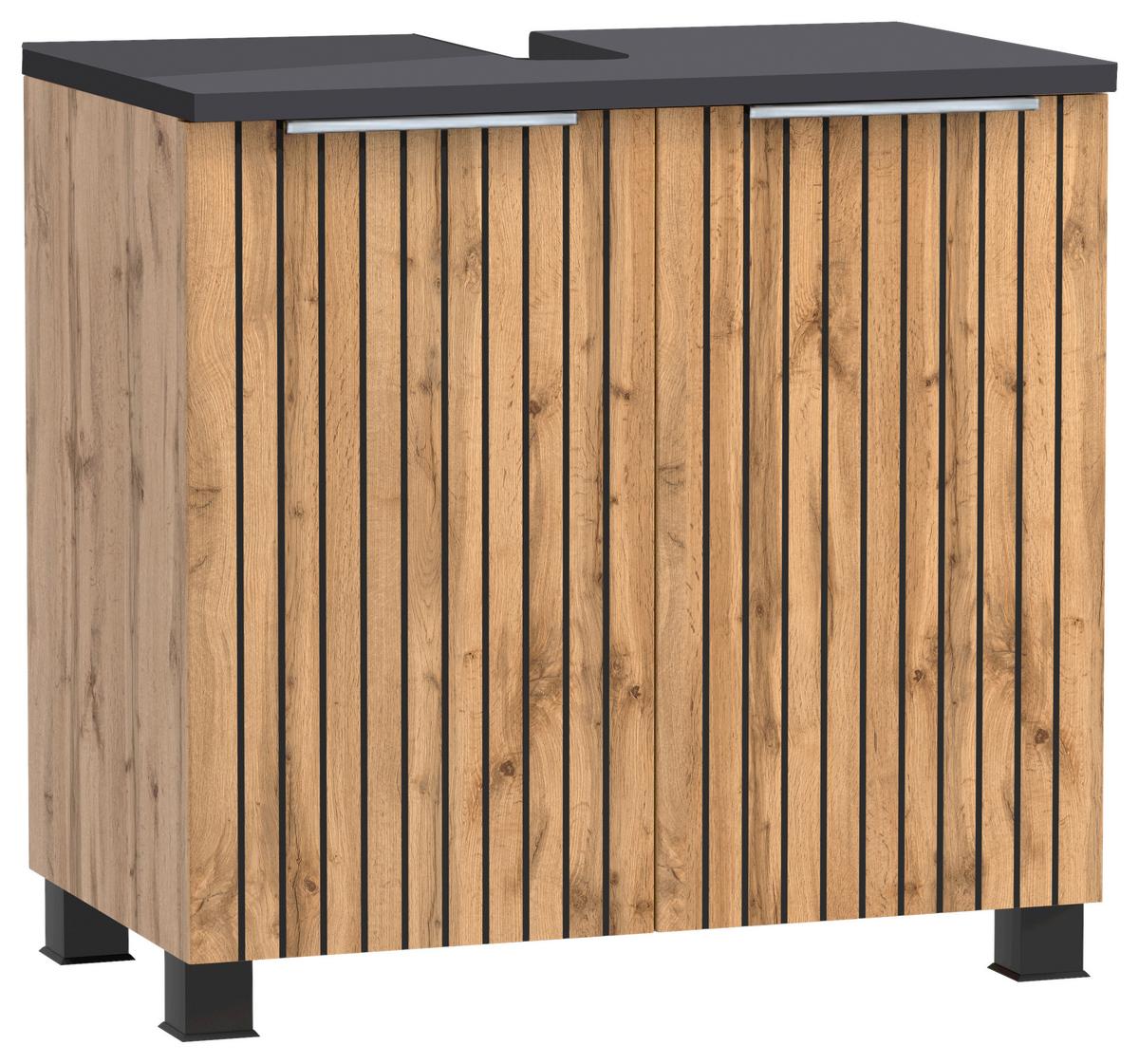 Waschbeckenunterschrank Jakarta Schwarz/Eiche Wotan - Eiche Wotan/Schwarz, MODERN, Holzwerkstoff/Kunststoff (60/54/35cm) - Mömax